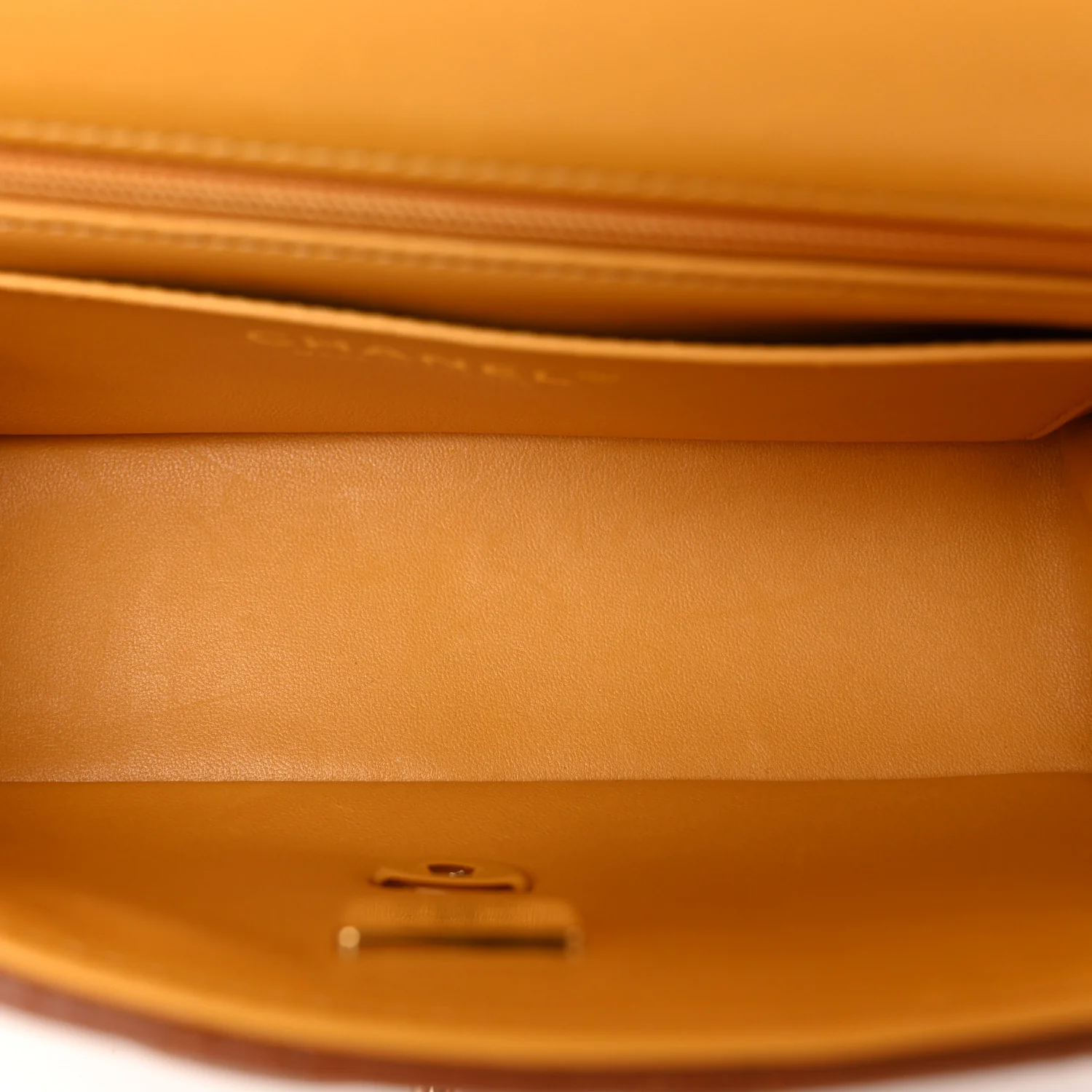 Lambskin Quilted Bi-Color Mini Top Handle Rectangular Flap Light Brown Yellow - Image 5
