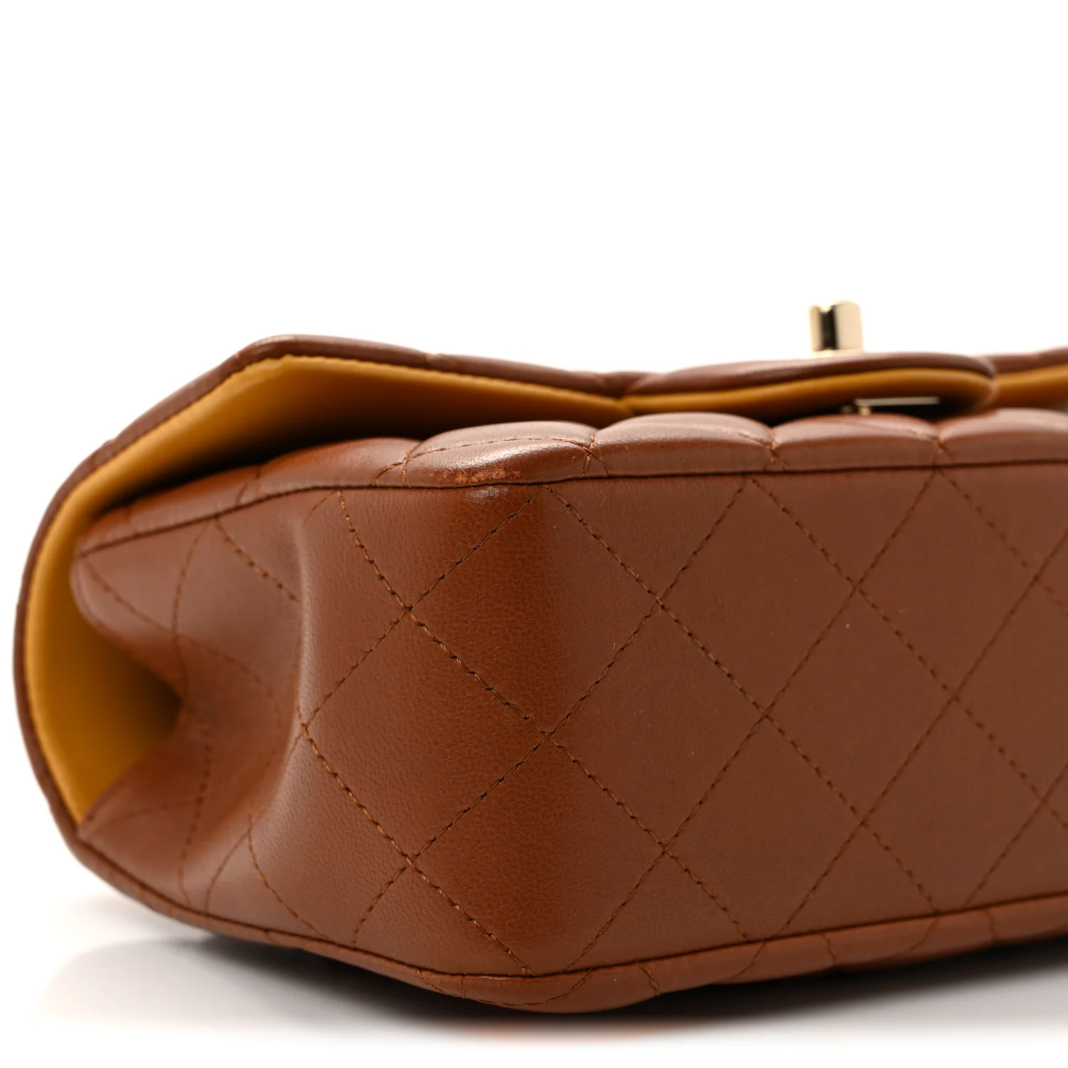Lambskin Quilted Bi-Color Mini Top Handle Rectangular Flap Light Brown Yellow - Image 9