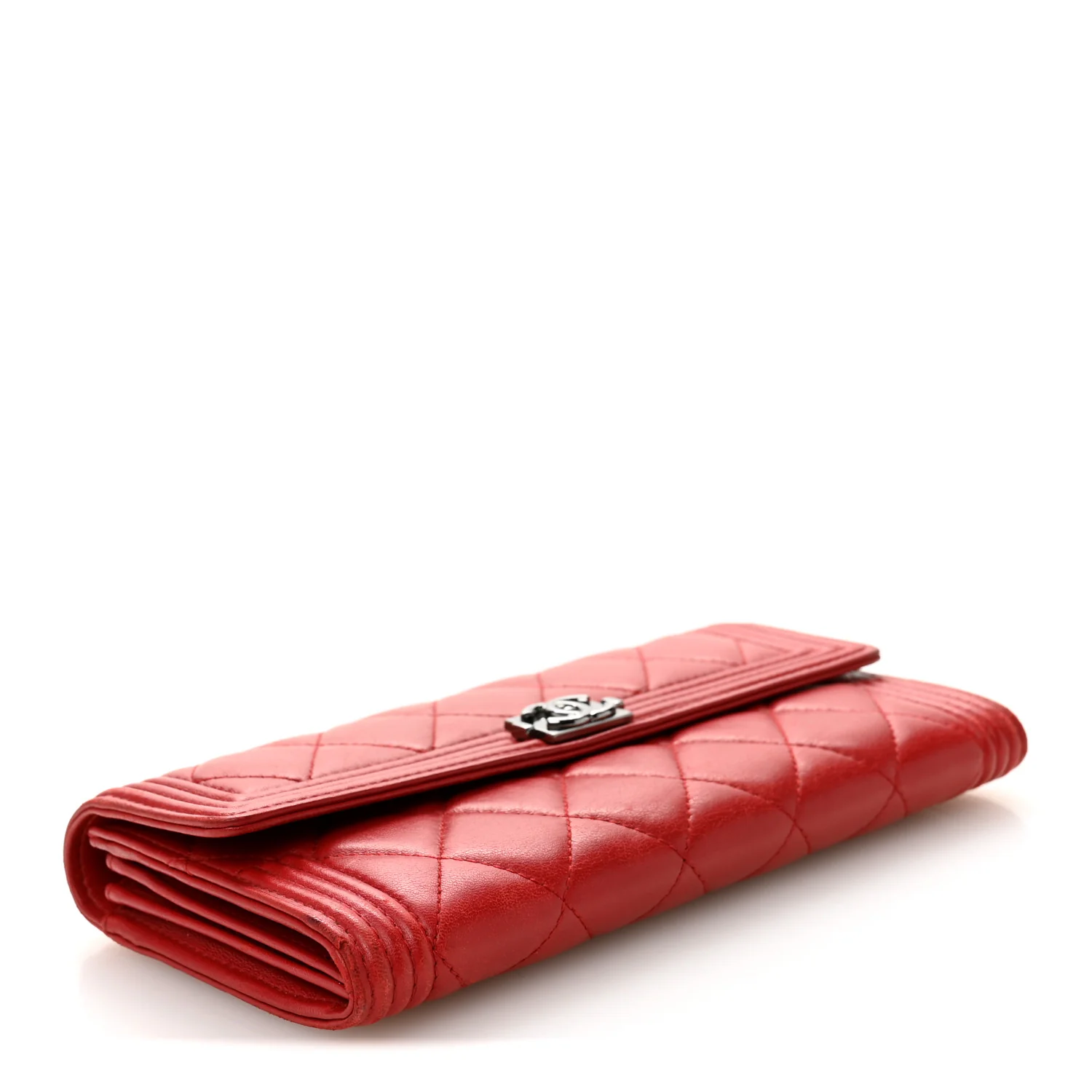 Lambskin Quilted Boy Flap Wallet Red - Image 4