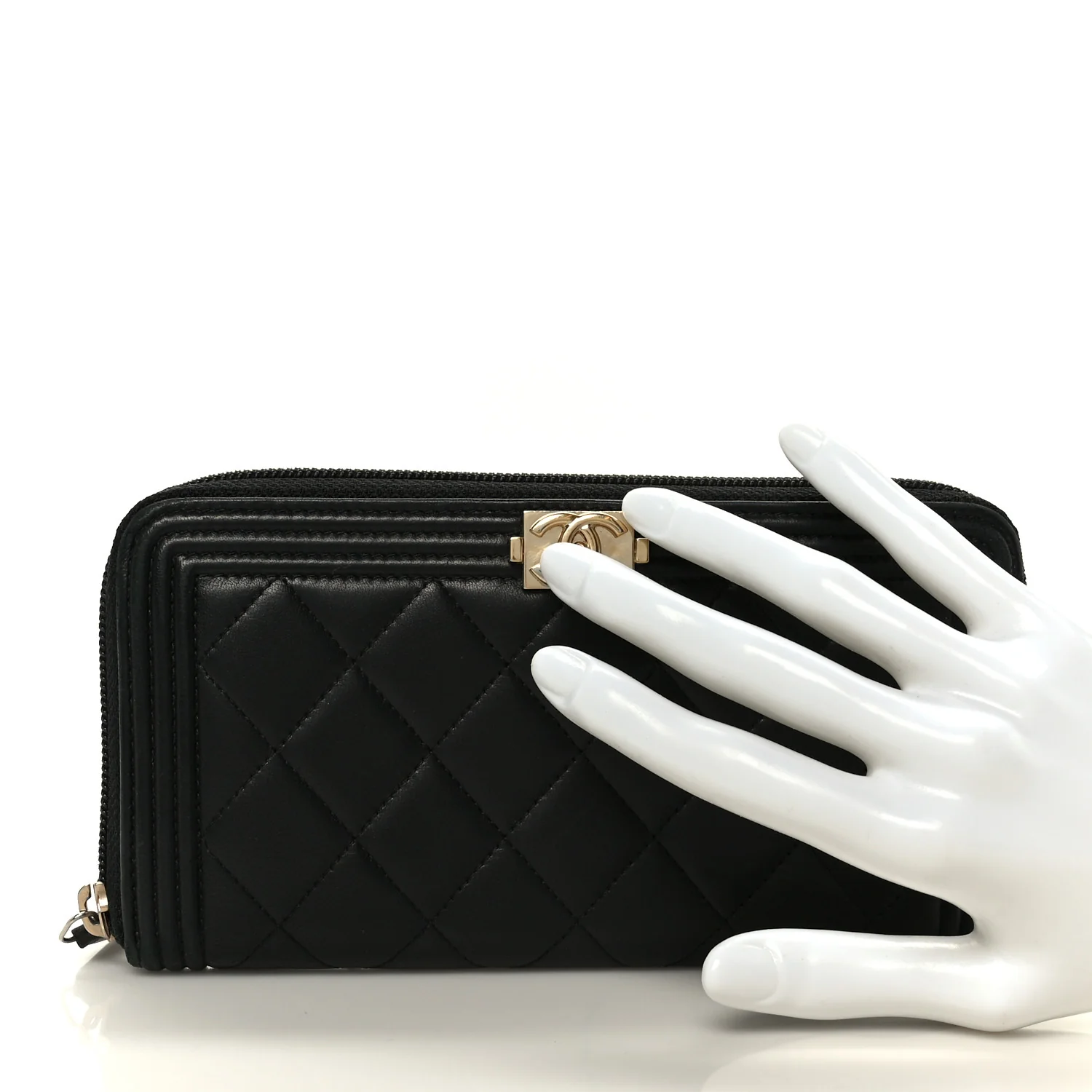 Lambskin Quilted Boy Long Zip Around Wallet Black - Image 2