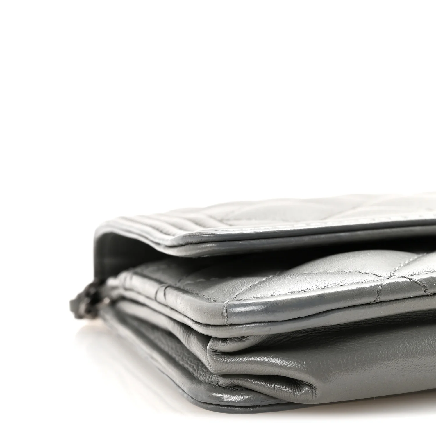 Lambskin Quilted Boy Wallet On Chain WOC Grey - Image 10