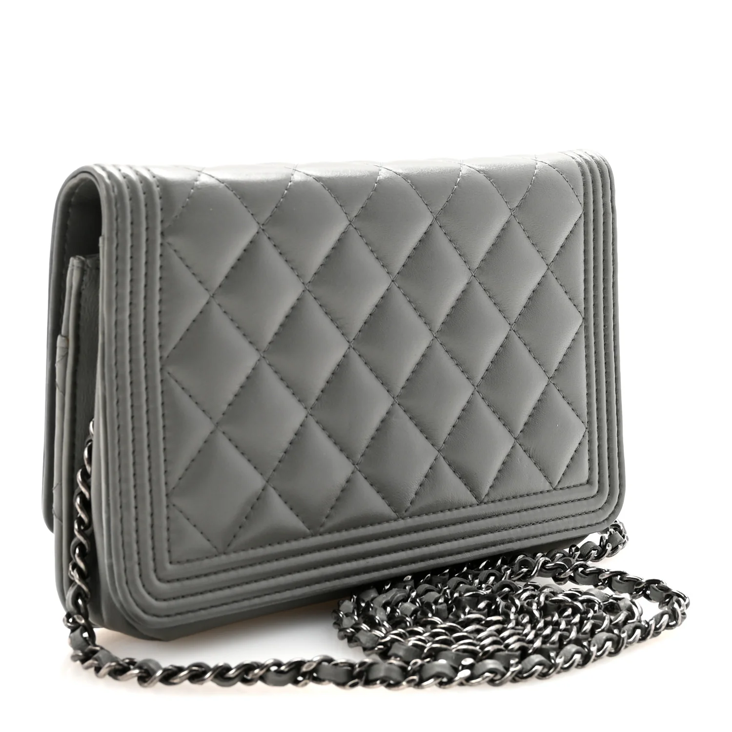 Lambskin Quilted Boy Wallet On Chain WOC Grey - Image 3