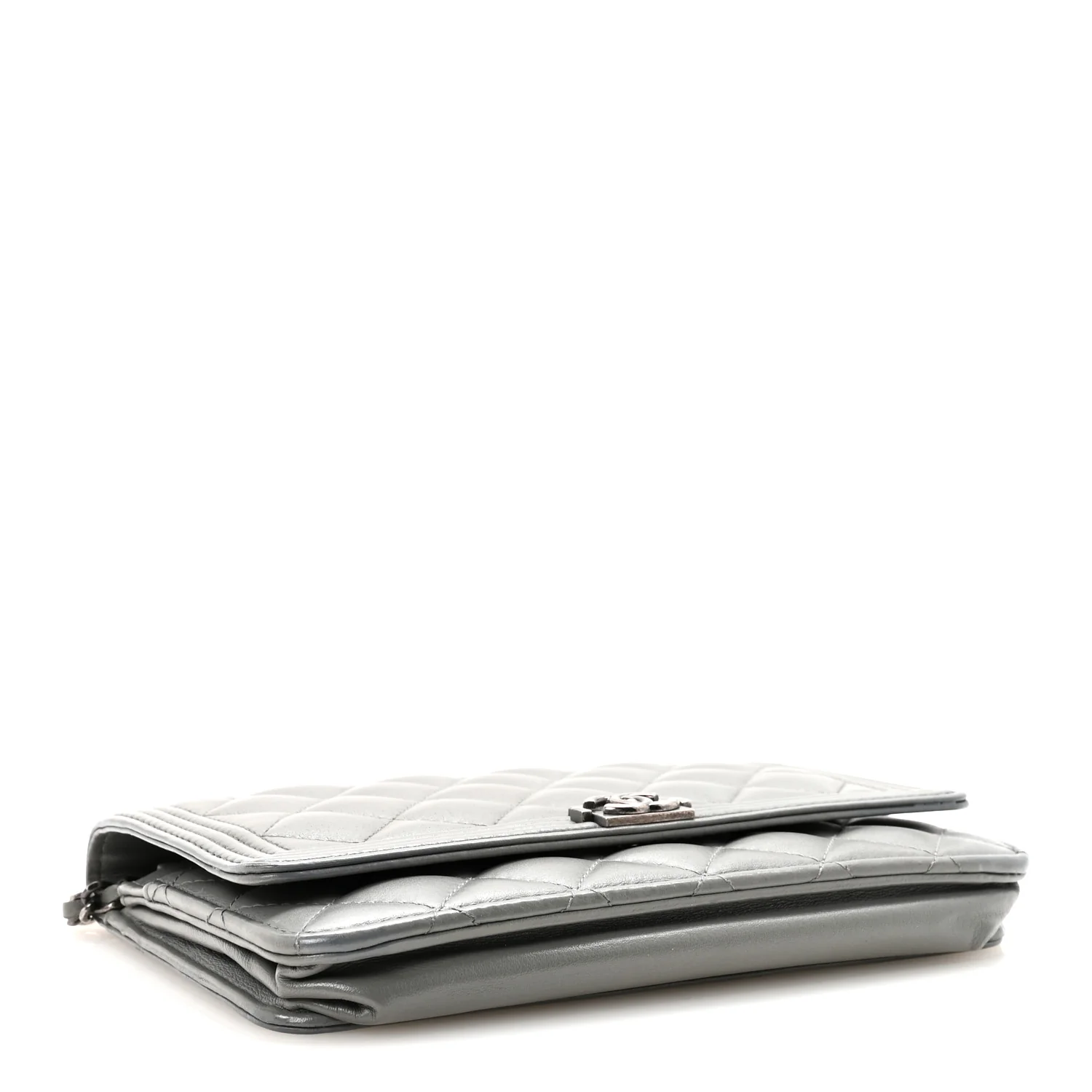 Lambskin Quilted Boy Wallet On Chain WOC Grey - Image 4
