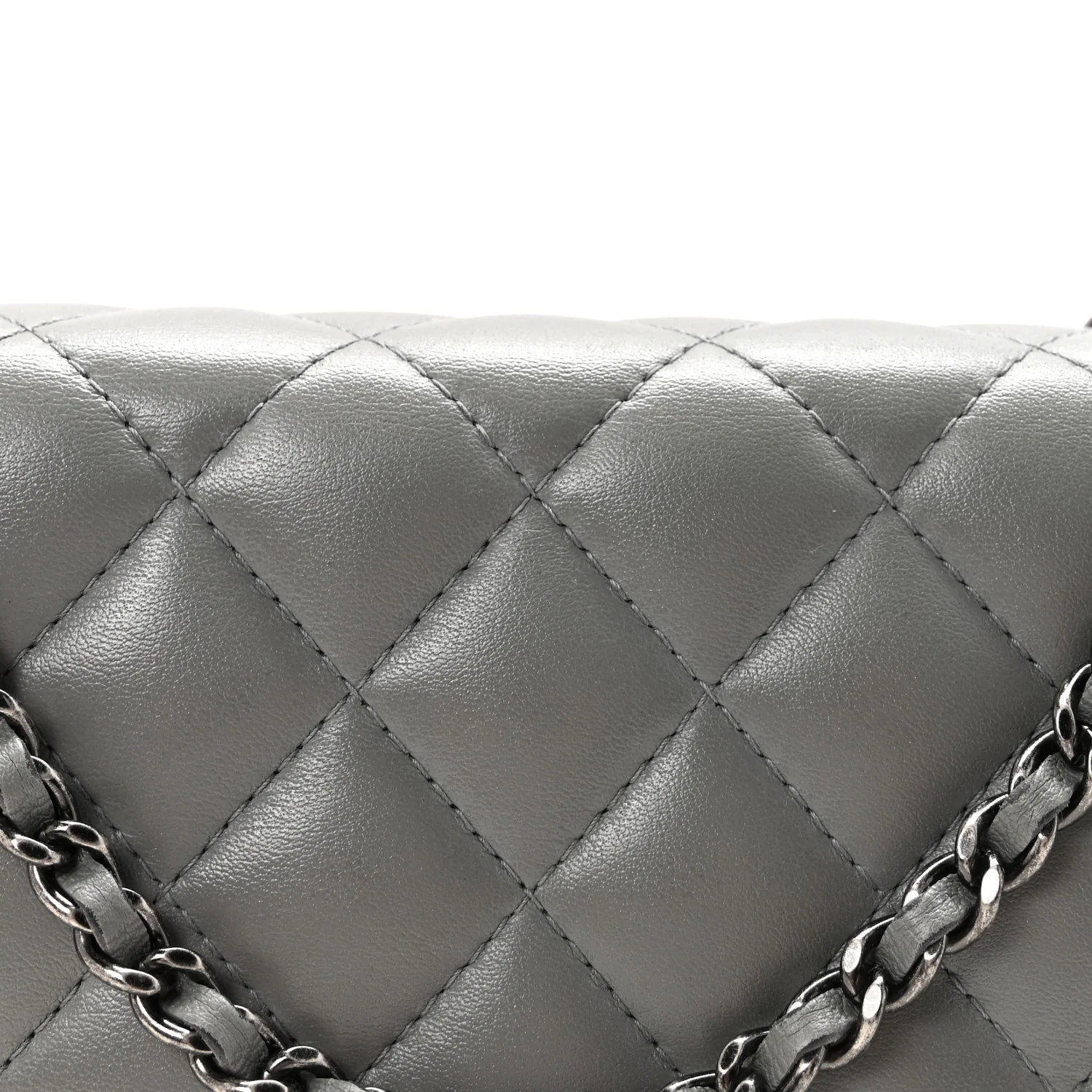 Lambskin Quilted Boy Wallet On Chain WOC Grey - Image 9