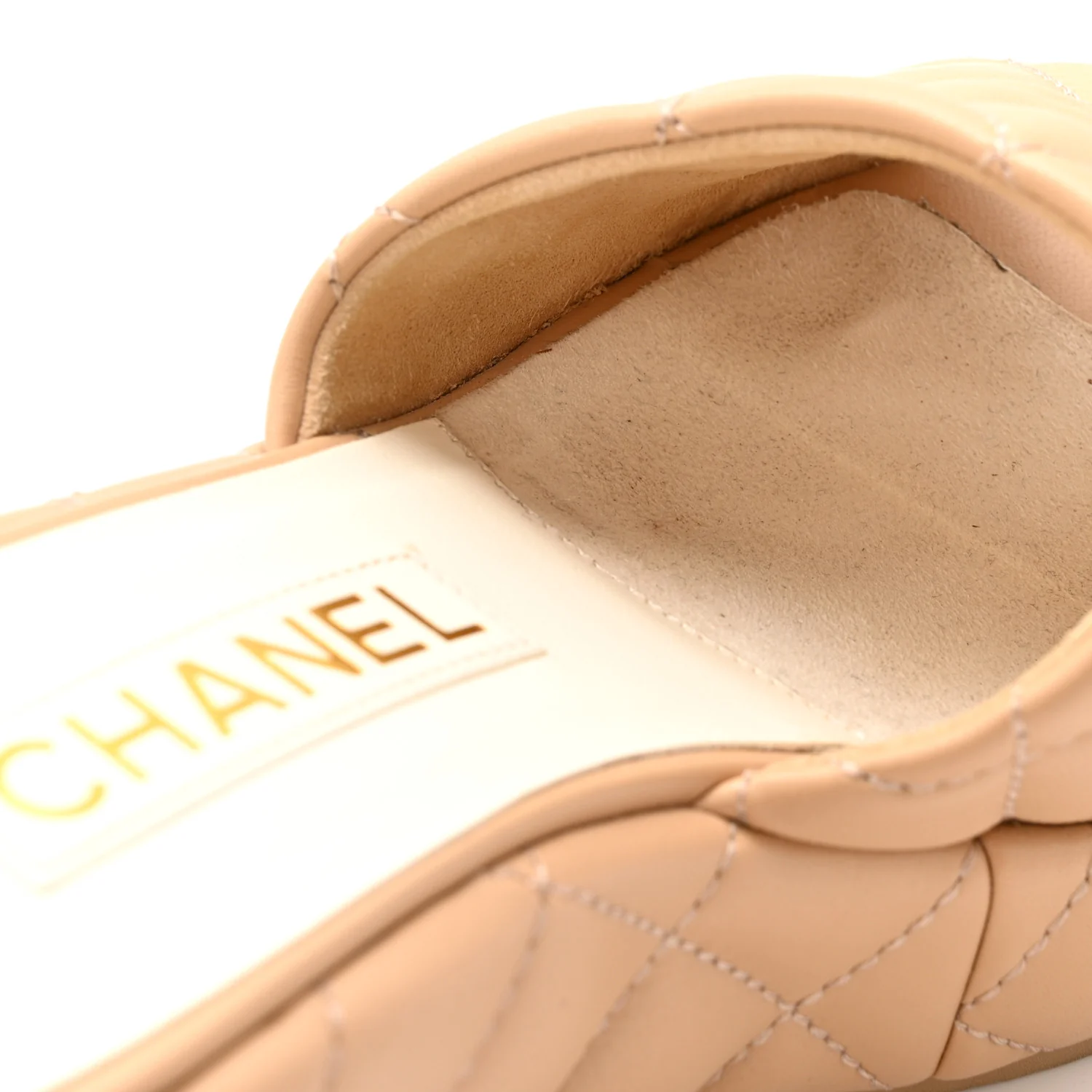 Lambskin Quilted Camelia CC Wedge Sandal Mules 37 Beige - Image 11