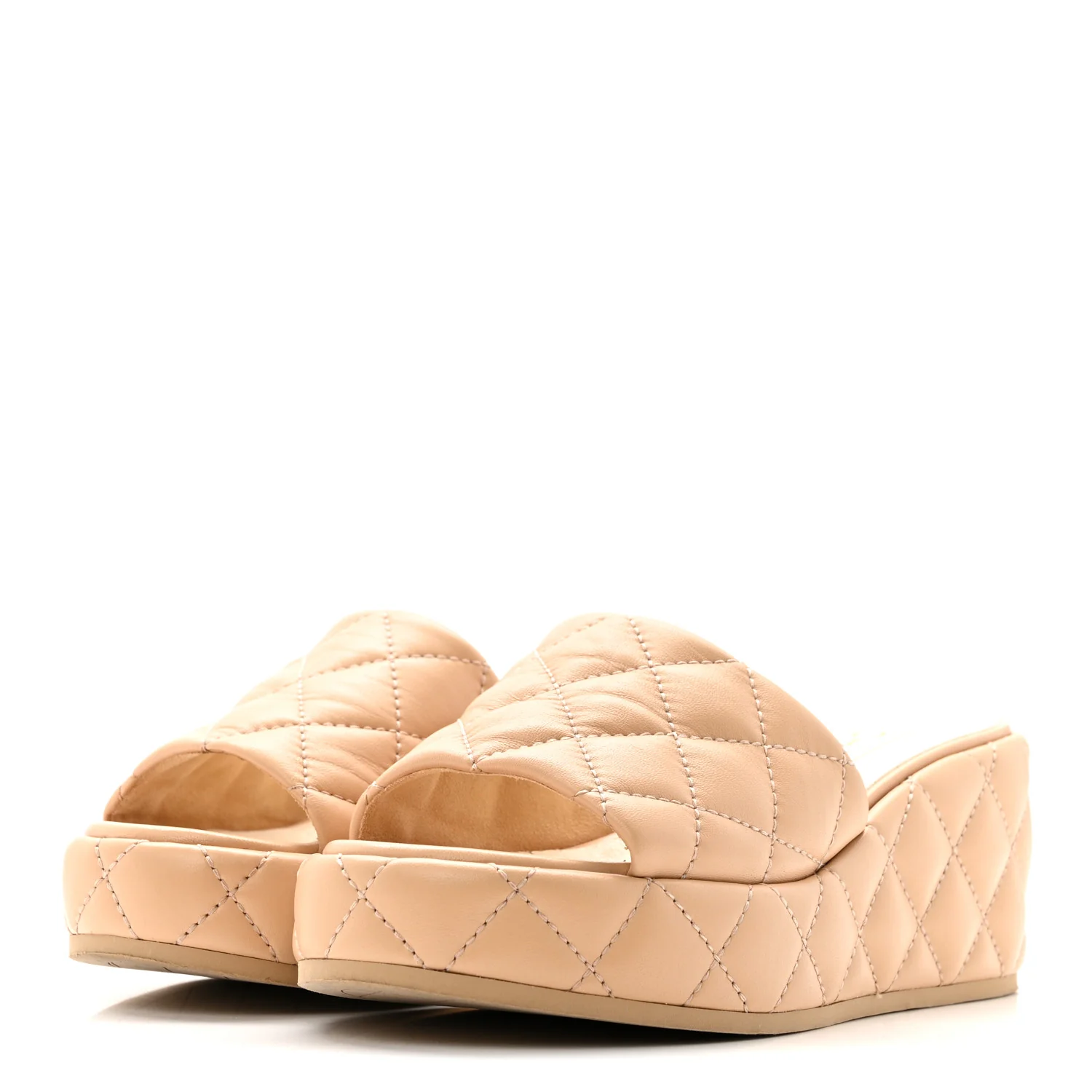 Lambskin Quilted Camelia CC Wedge Sandal Mules 37 Beige - Image 4