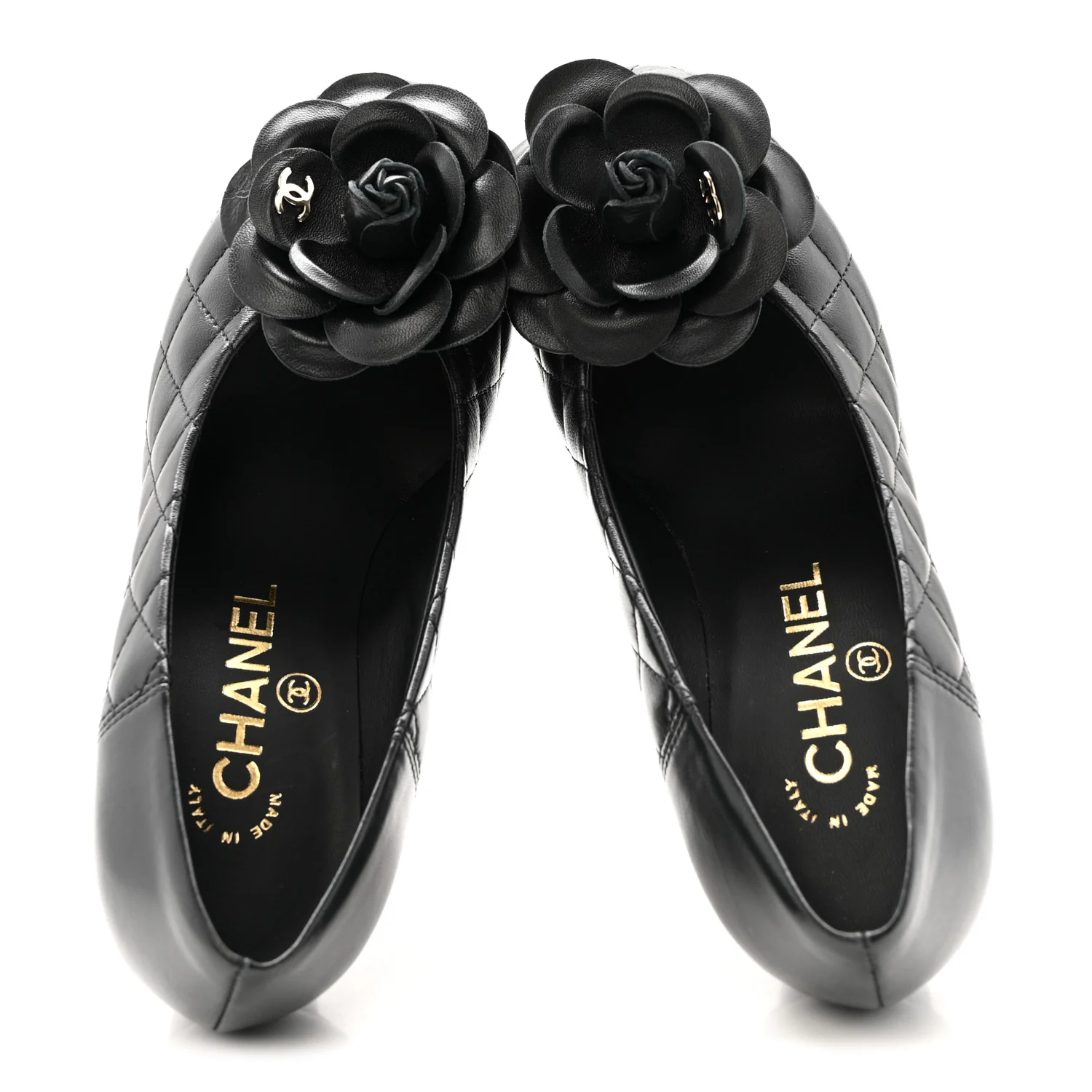 Lambskin Quilted Camellia Pumps 35 Black - Image 2