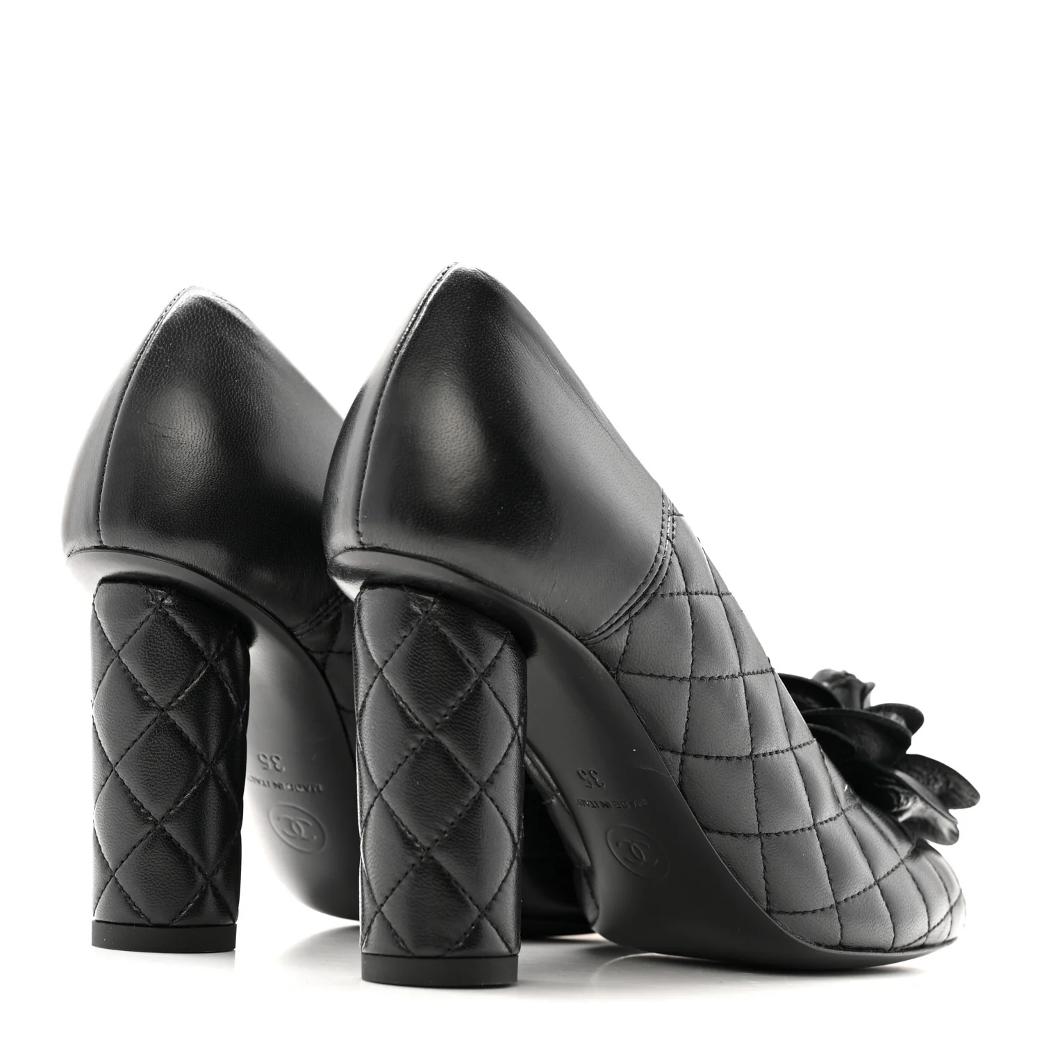 Lambskin Quilted Camellia Pumps 35 Black - Image 5