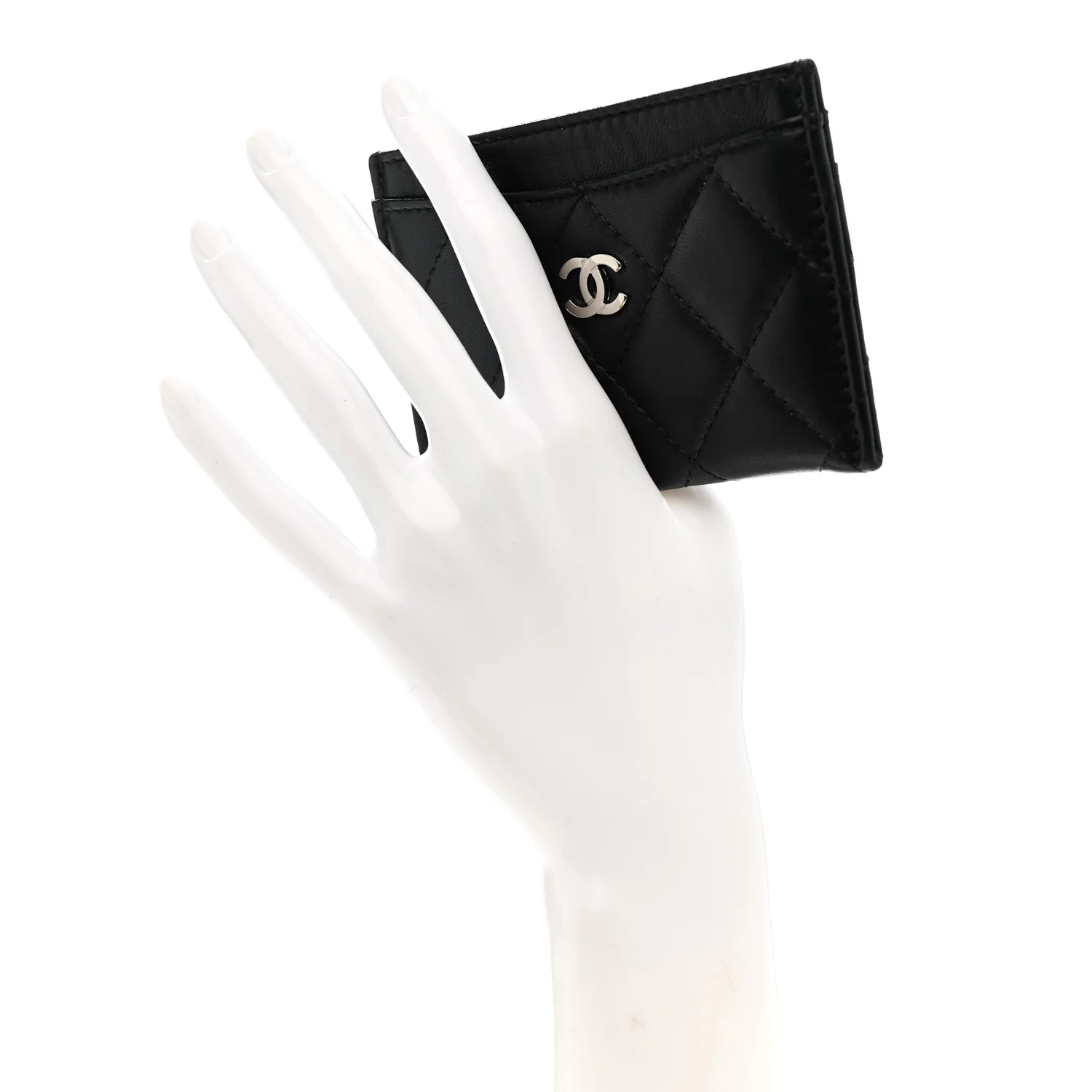 Lambskin Quilted Card Holder Black - Image 2