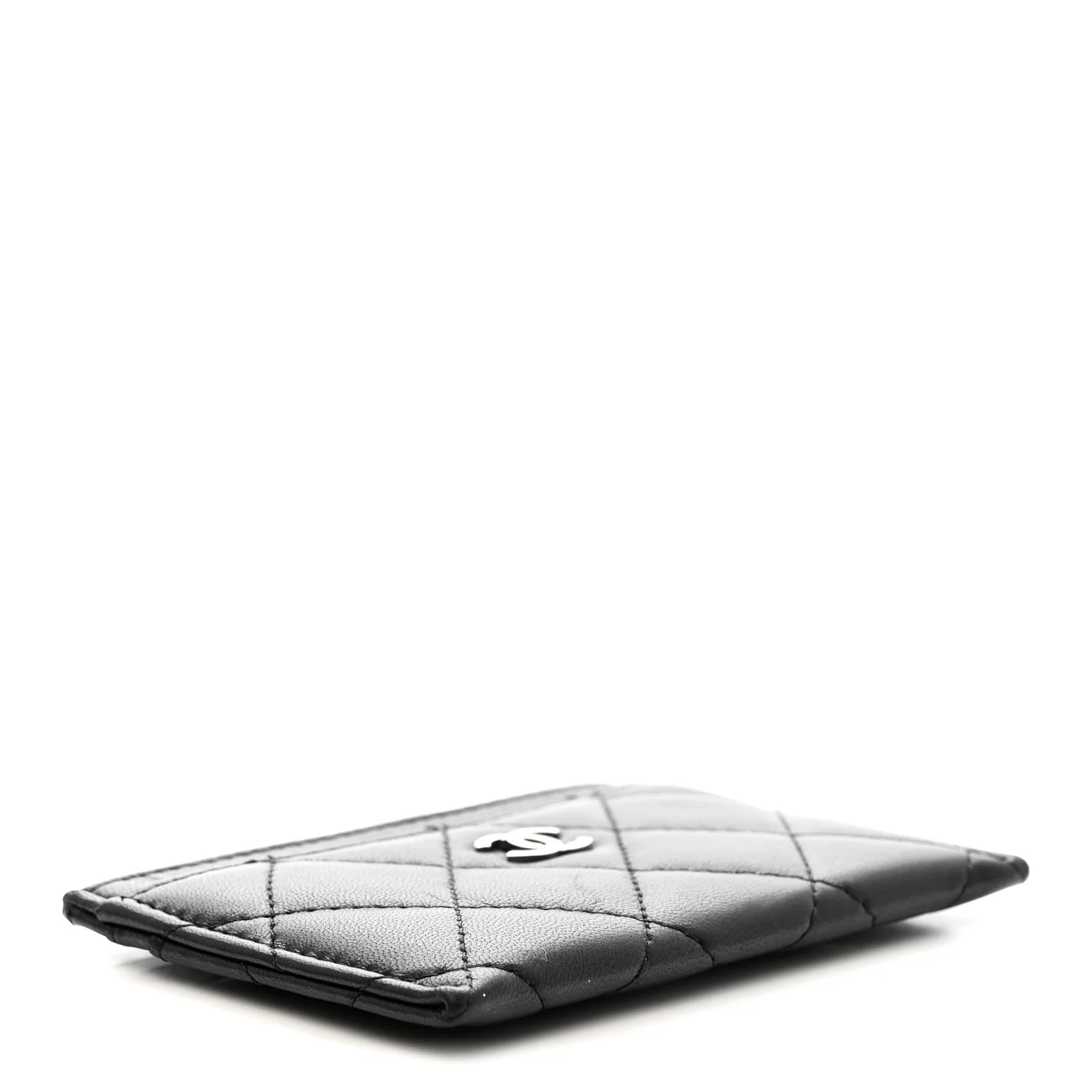 Lambskin Quilted Card Holder Black - Image 4