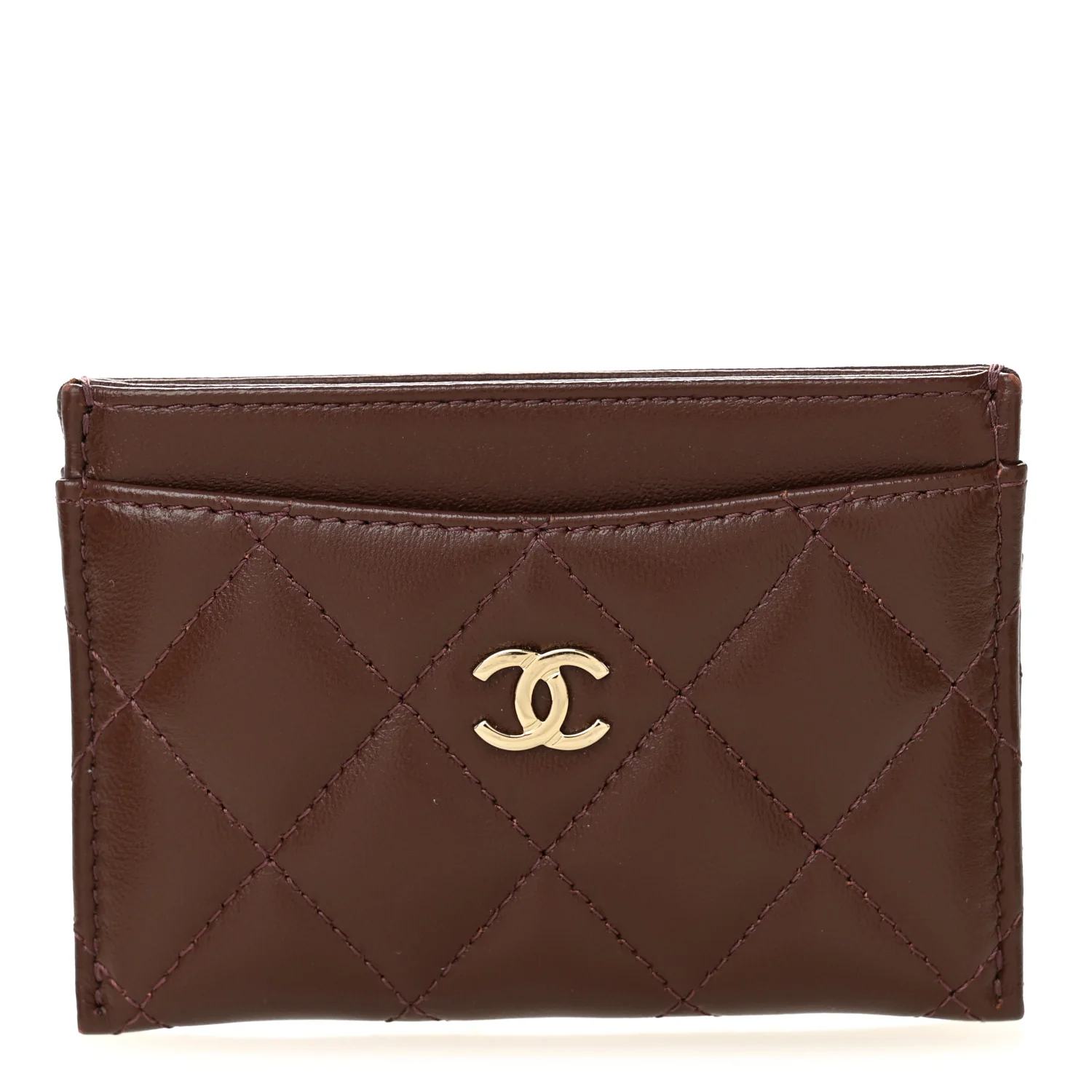 Lambskin Quilted Card Holder Burgundy