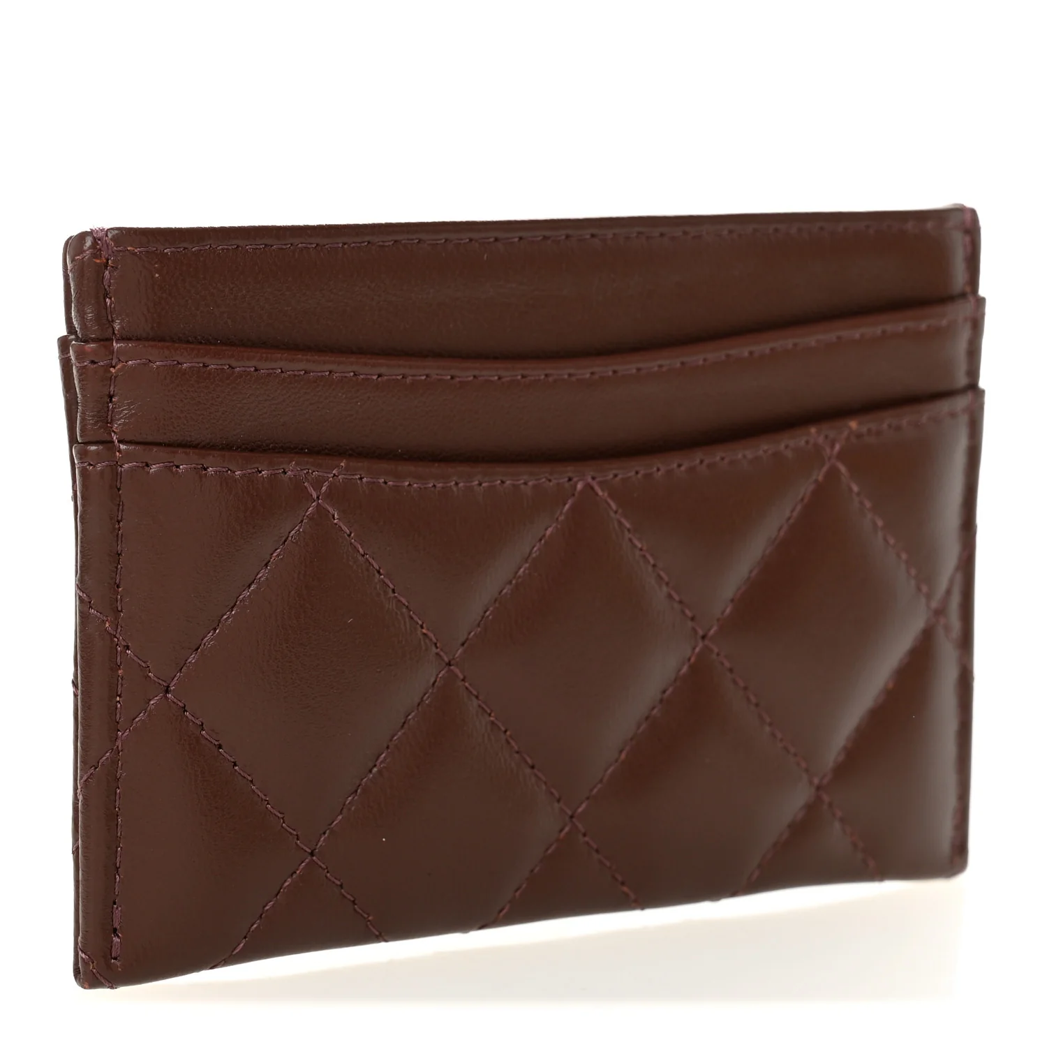 Lambskin Quilted Card Holder Burgundy - Image 3