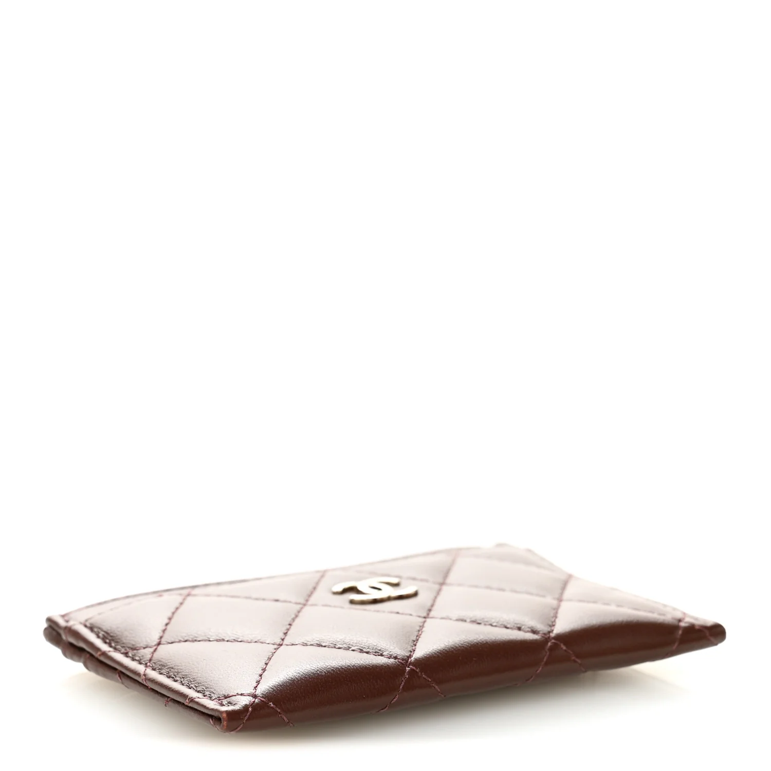 Lambskin Quilted Card Holder Burgundy - Image 4