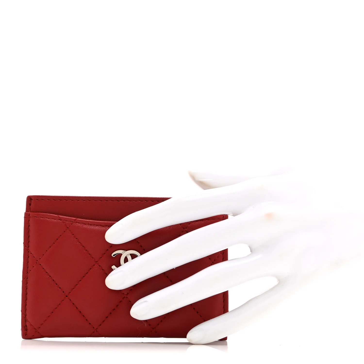 Lambskin Quilted Card Holder Red - Image 2