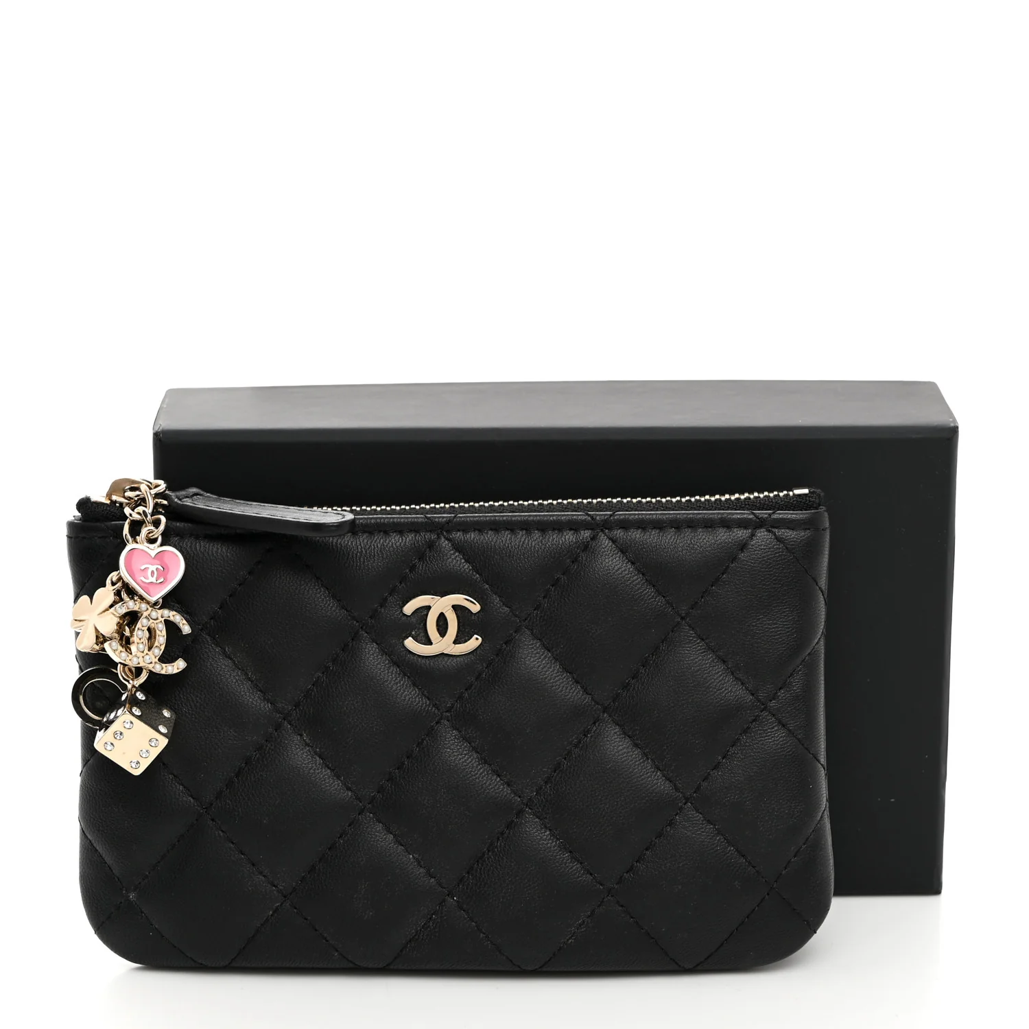 Lambskin Quilted Casino Coin Purse Black - Image 11