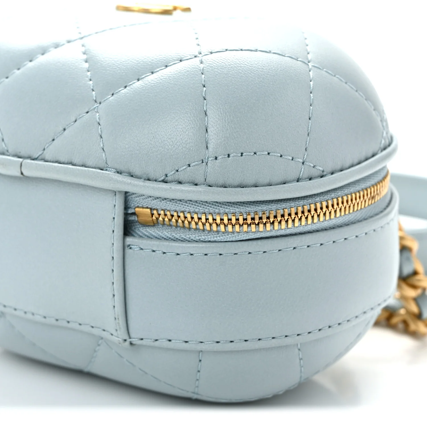 Lambskin Quilted CC Bubble Vanity Case With Chain Light Blue - Image 10