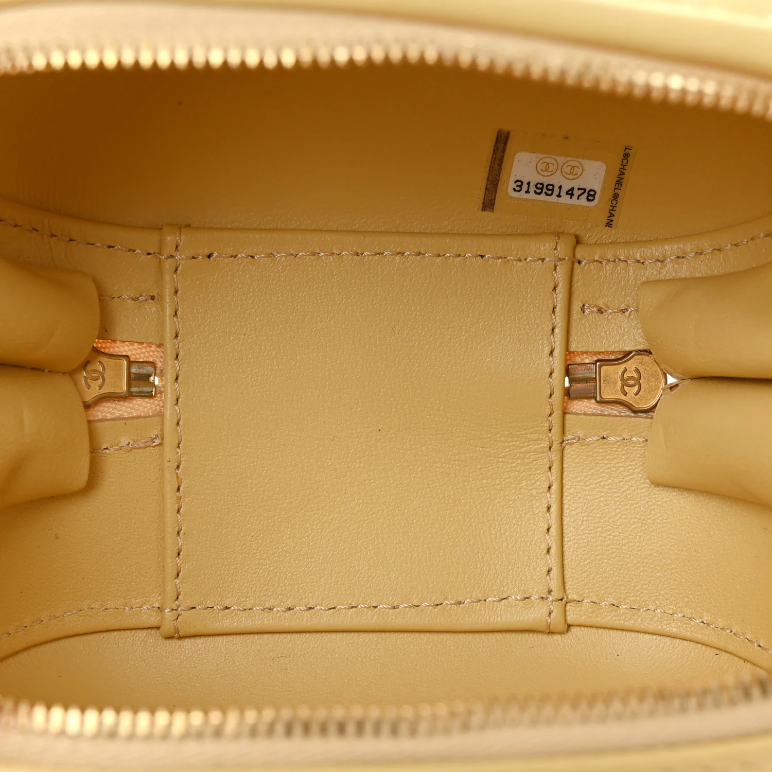 Lambskin Quilted CC Bubble Vanity Case With Chain Light Yellow - Image 5