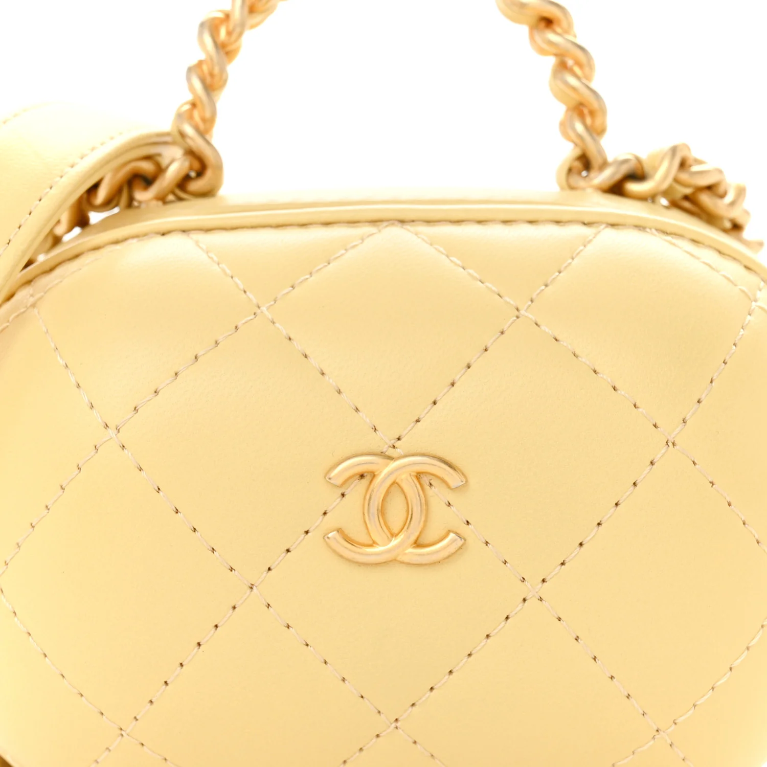 Lambskin Quilted CC Bubble Vanity Case With Chain Light Yellow - Image 8