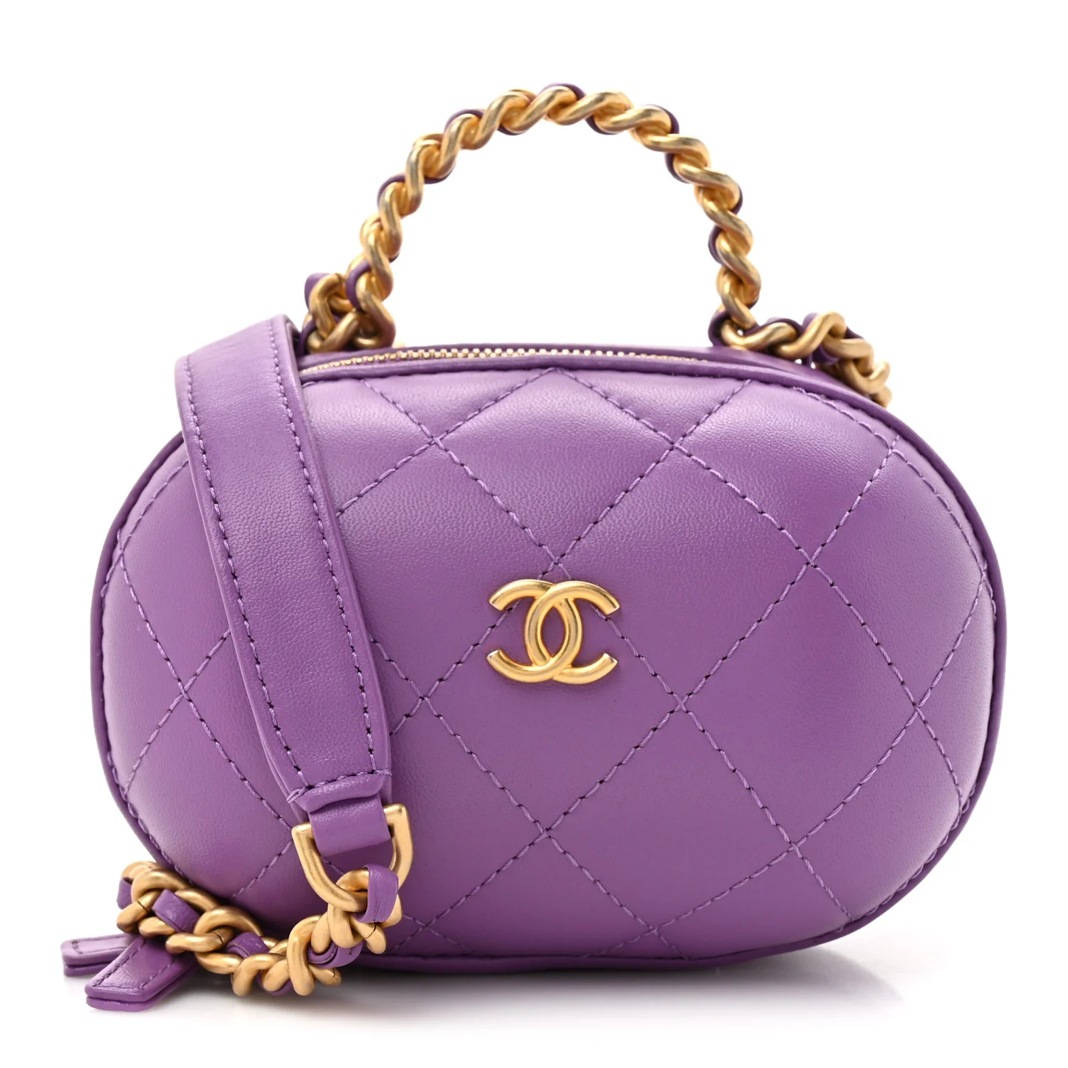 Lambskin Quilted CC Bubble Vanity Case With Chain Purple
