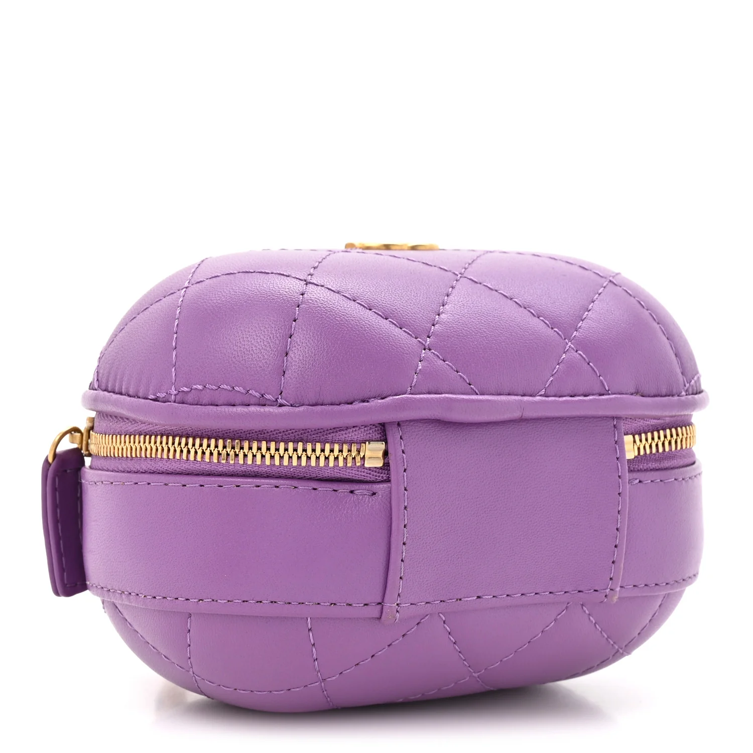 Lambskin Quilted CC Bubble Vanity Case With Chain Purple - Image 4