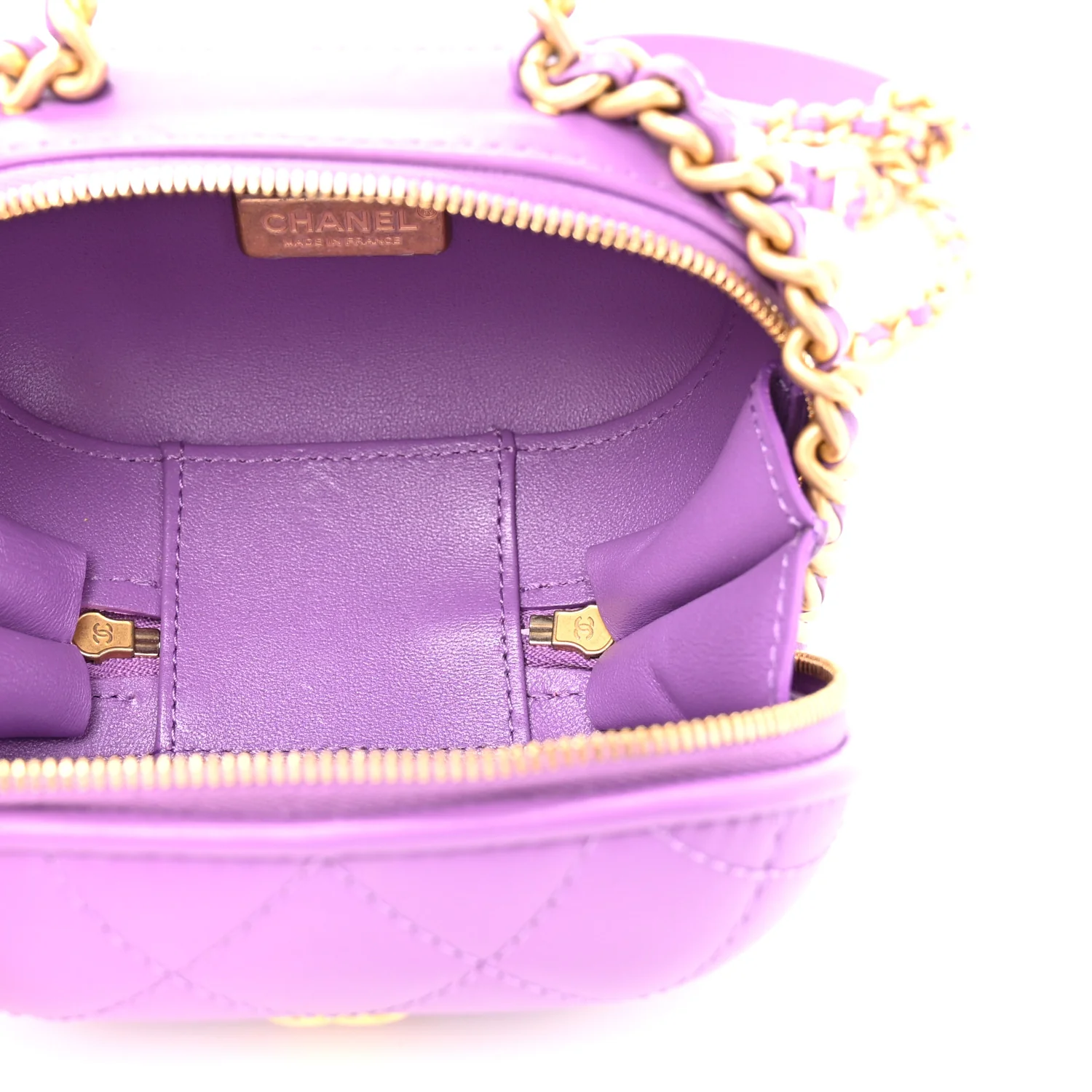 Lambskin Quilted CC Bubble Vanity Case With Chain Purple - Image 5
