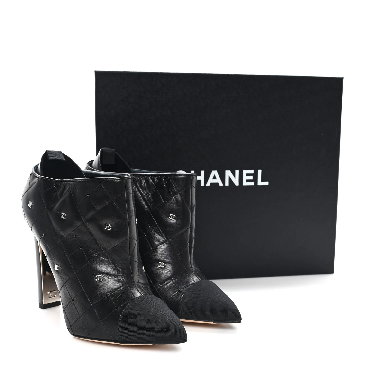 Lambskin Quilted CC Cap Toe Booties 38 Black - Image 10