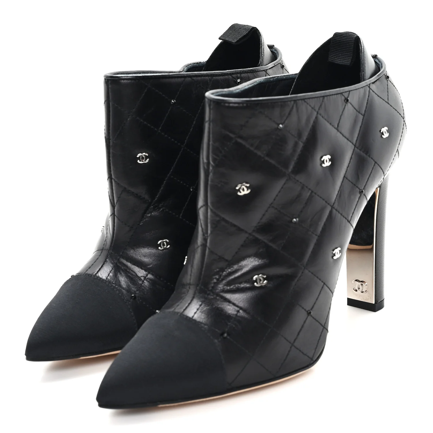 Lambskin Quilted CC Cap Toe Booties 38 Black - Image 4