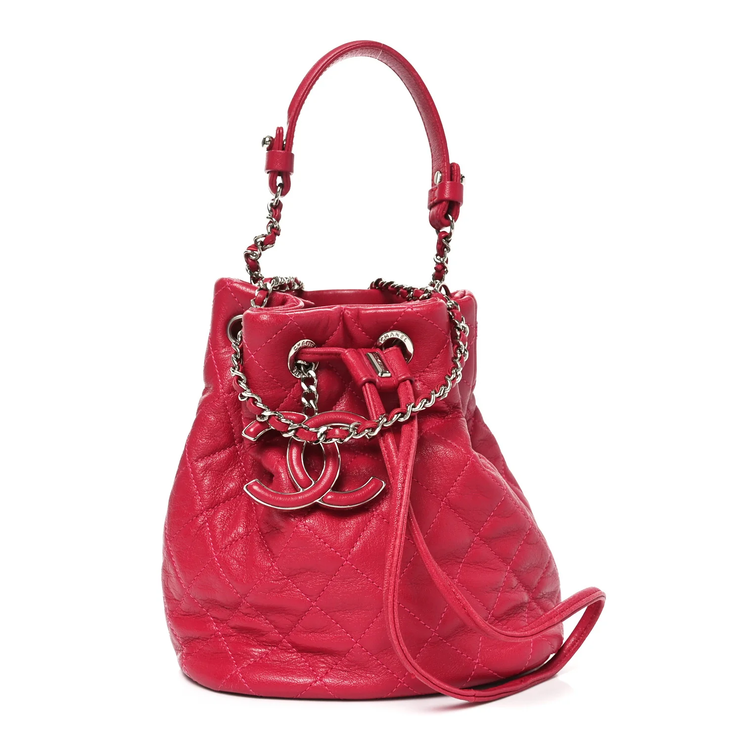 Lambskin Quilted CC Chain Bucket Bag Pink