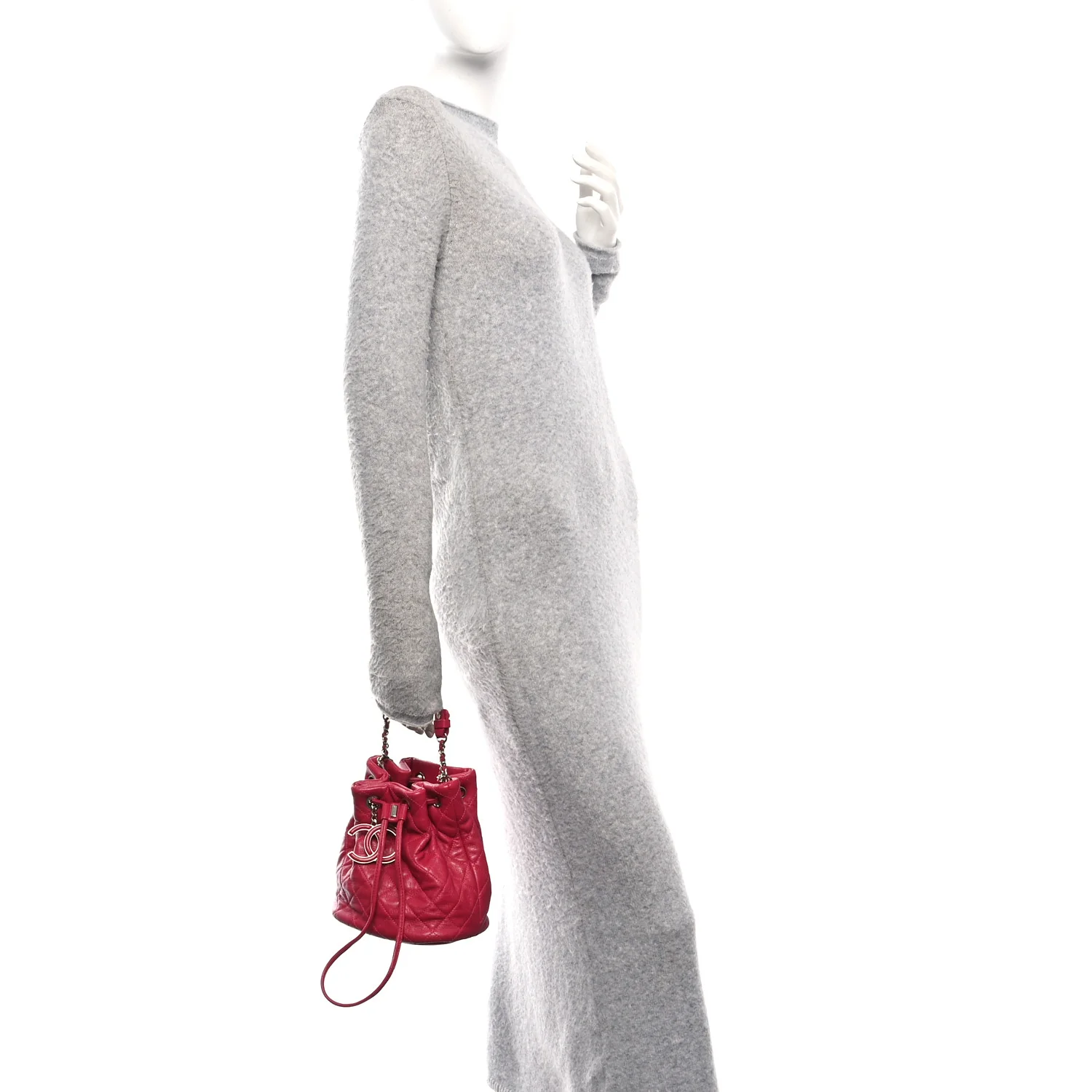 Lambskin Quilted CC Chain Bucket Bag Pink - Image 2