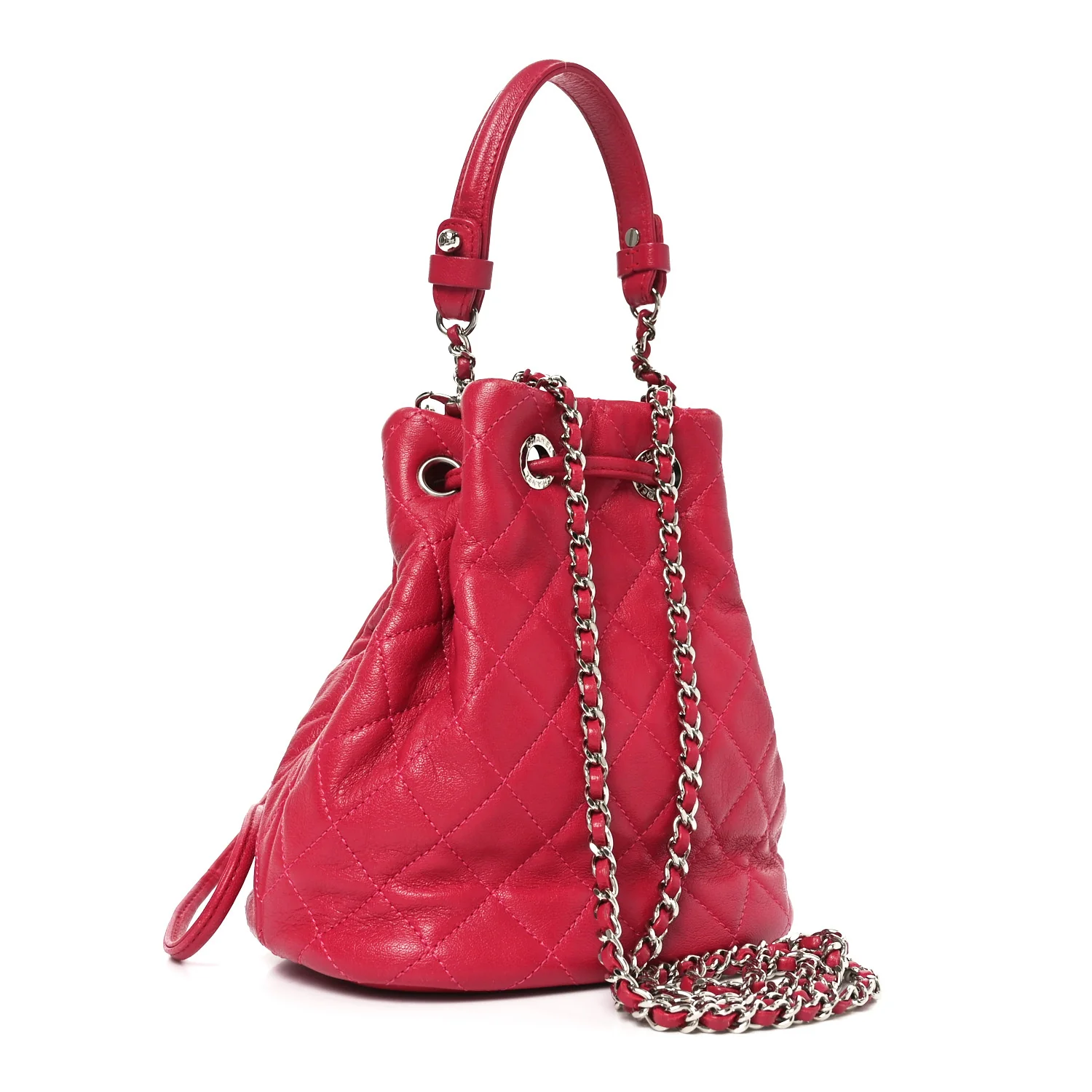 Lambskin Quilted CC Chain Bucket Bag Pink - Image 3