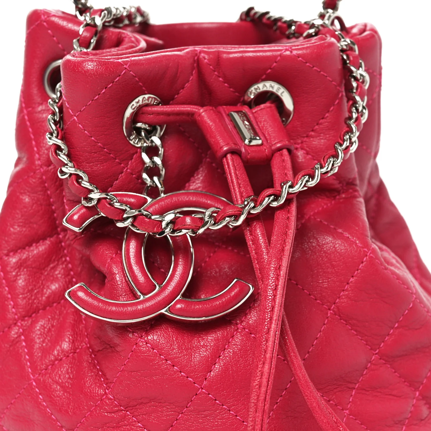 Lambskin Quilted CC Chain Bucket Bag Pink - Image 8