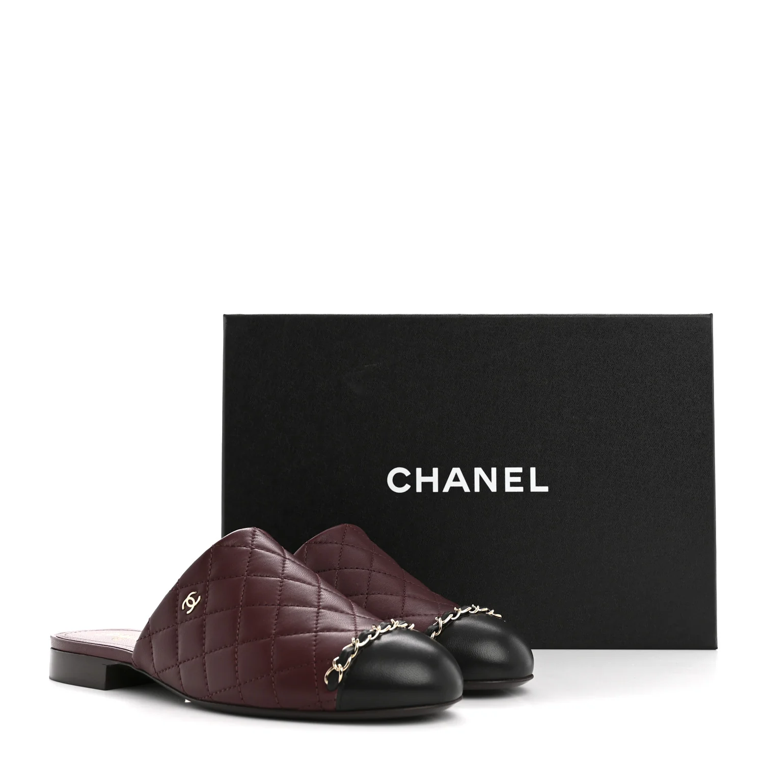 Lambskin Quilted CC Chain Mules 37 Burgundy Black - Image 10