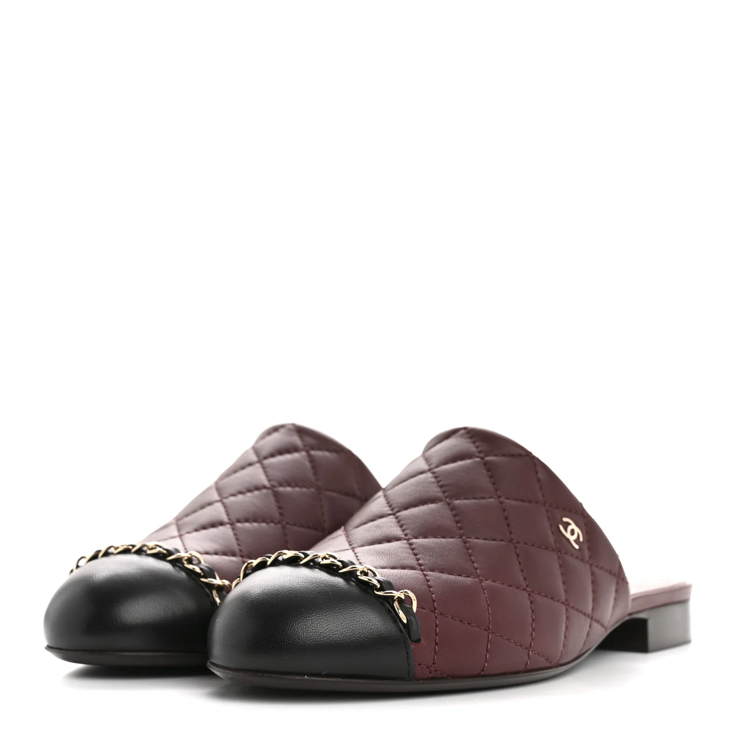 Lambskin Quilted CC Chain Mules 37 Burgundy Black - Image 4
