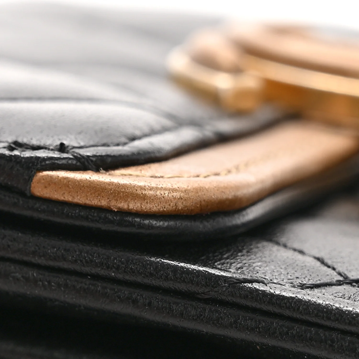 Lambskin Quilted CC Chic Flap Card Holder Black Gold - Image 10