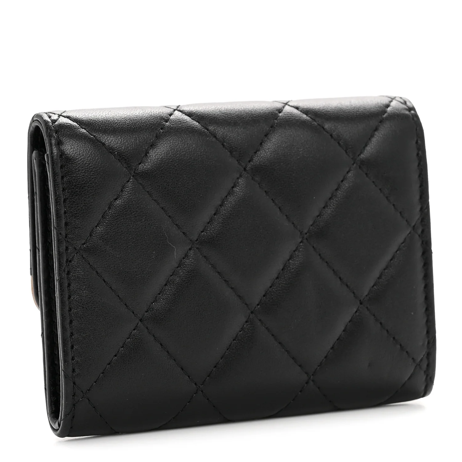Lambskin Quilted CC Chic Flap Card Holder Black Gold - Image 3