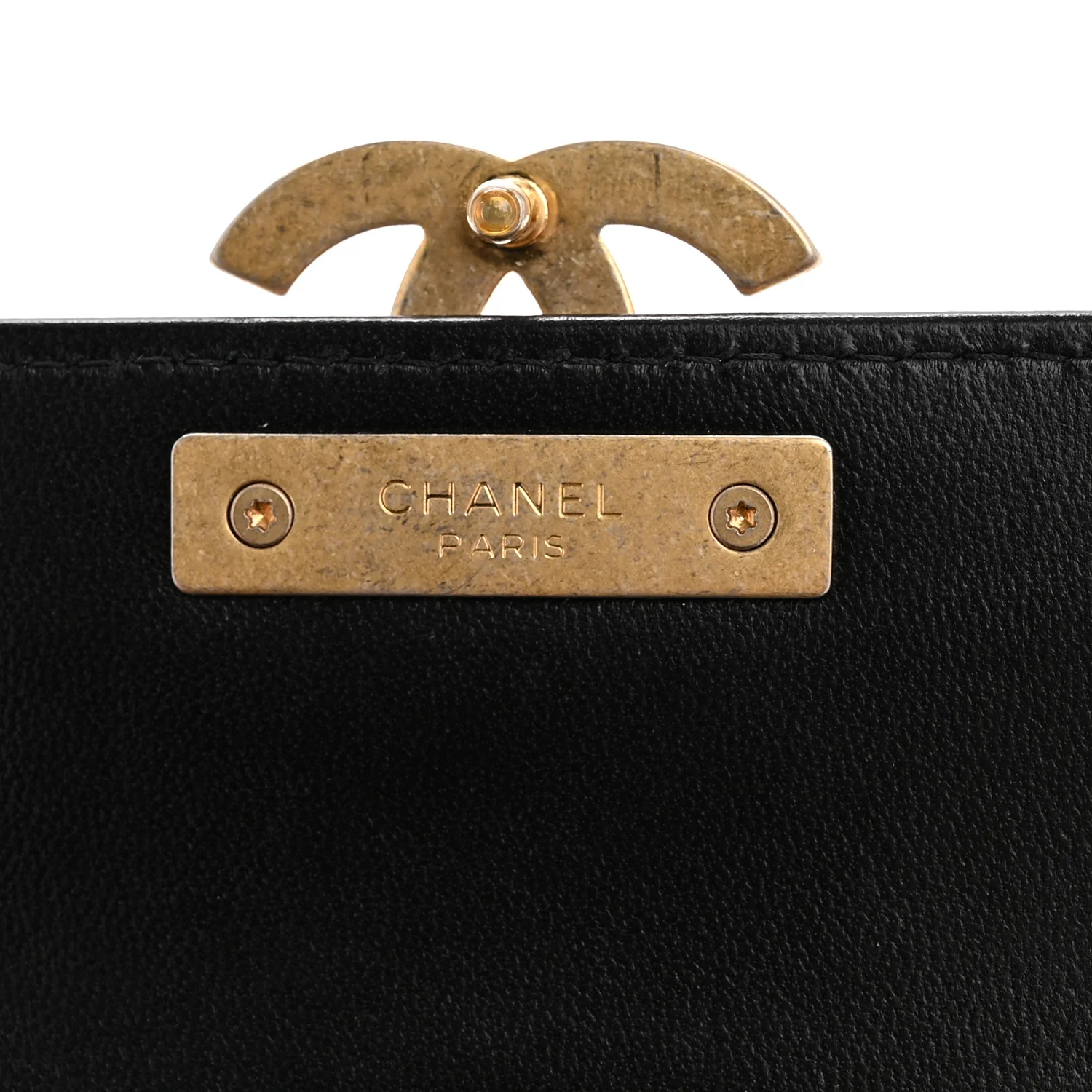 Lambskin Quilted CC Chic Flap Card Holder Black Gold - Image 6