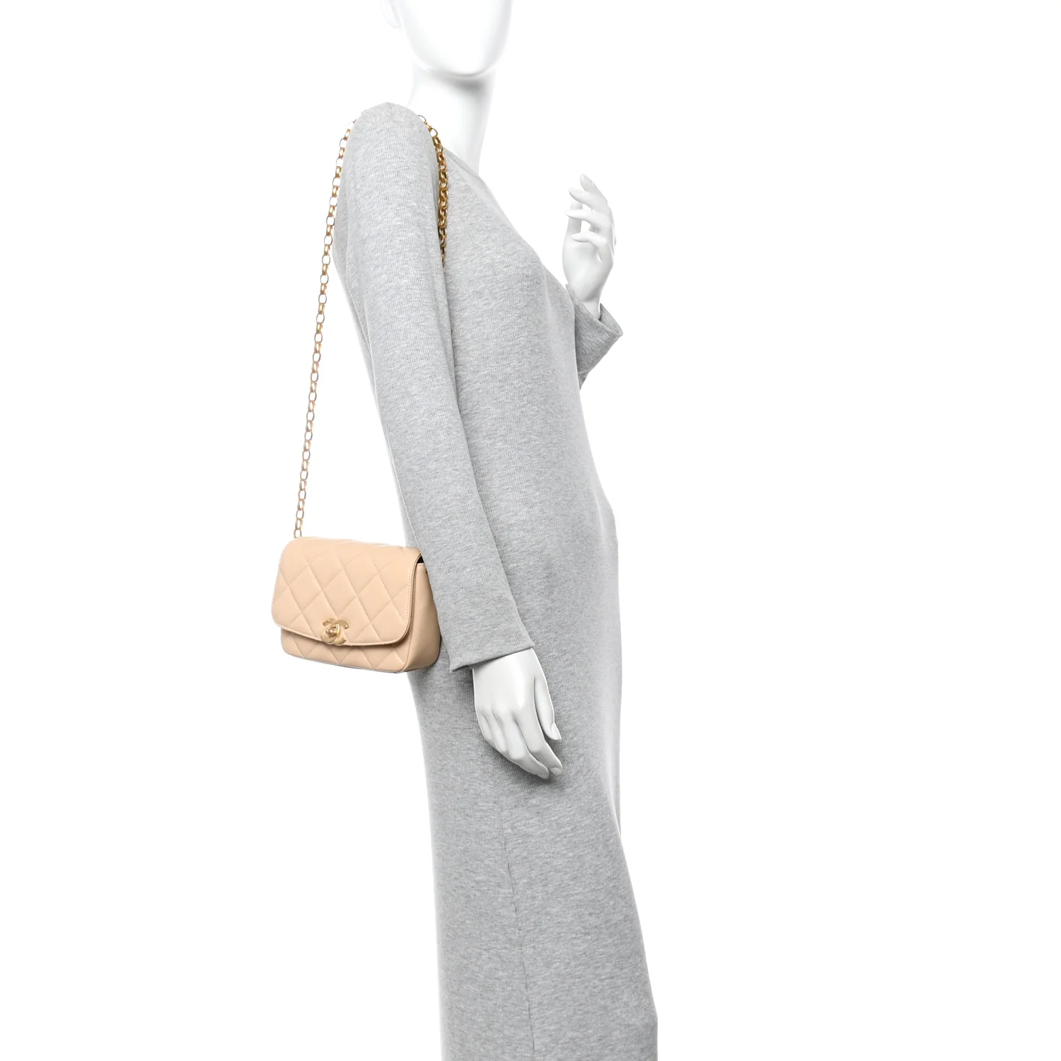 Lambskin Quilted CC Coin Flap Bag Beige - Image 2