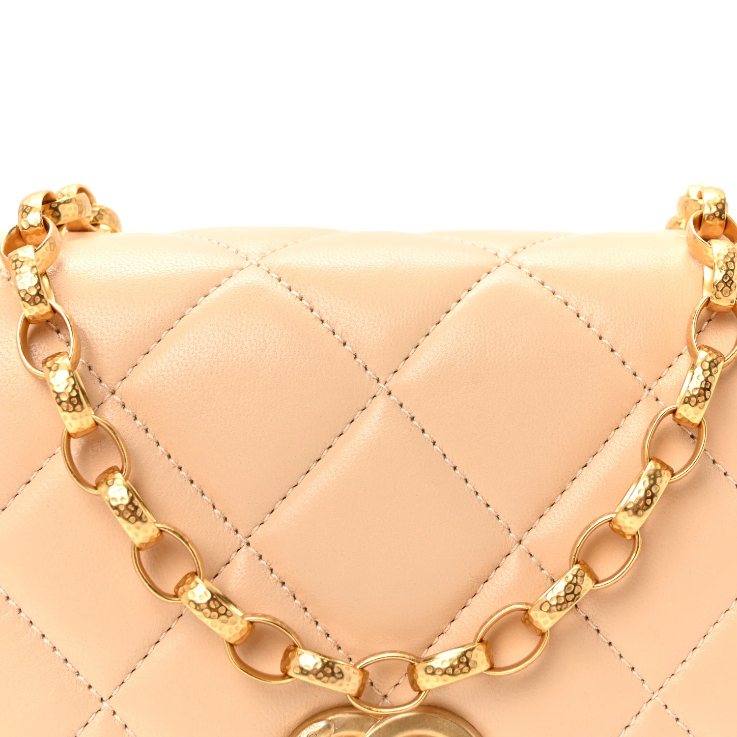 Lambskin Quilted CC Coin Flap Bag Beige - Image 8