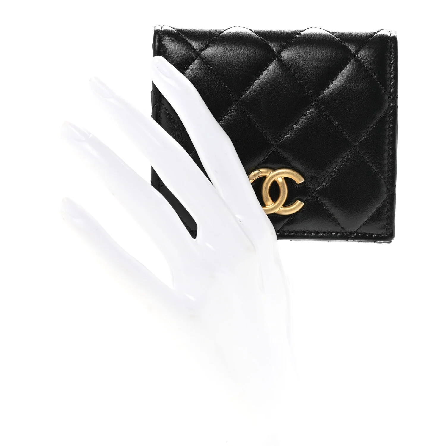 Lambskin Quilted CC Compact Bifold Wallet Black - Image 2