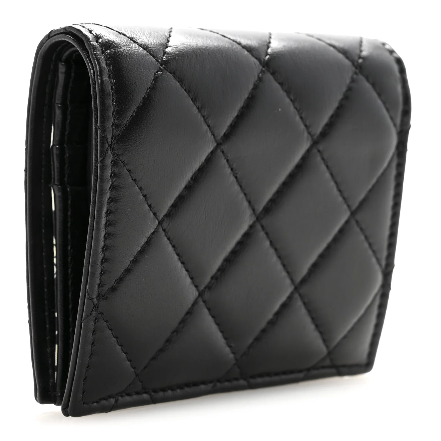 Lambskin Quilted CC Compact Bifold Wallet Black - Image 3