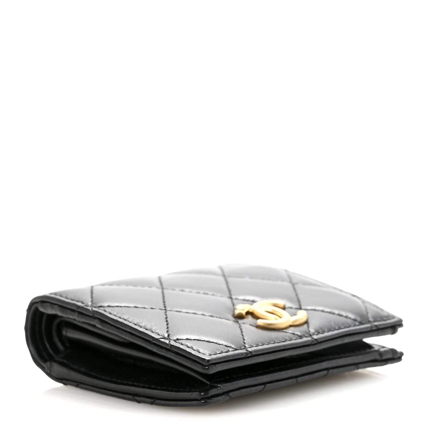 Lambskin Quilted CC Compact Bifold Wallet Black - Image 4