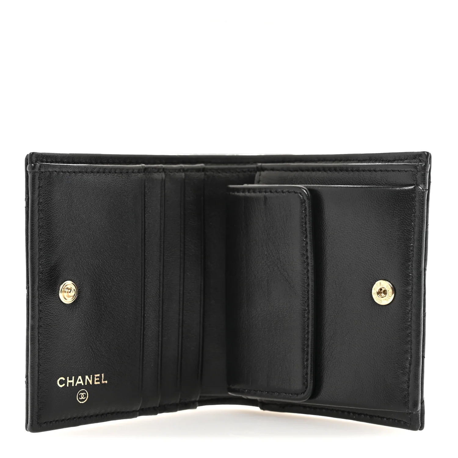 Lambskin Quilted CC Compact Bifold Wallet Black - Image 5