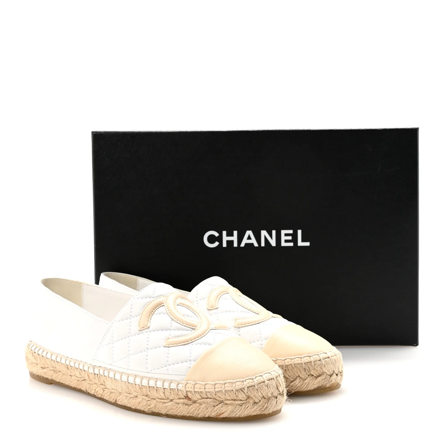 Lambskin Quilted CC Espadrilles 37 White Beige - Image 10