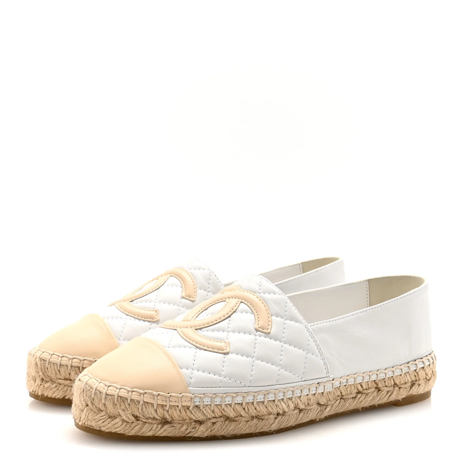 Lambskin Quilted CC Espadrilles 37 White Beige - Image 4