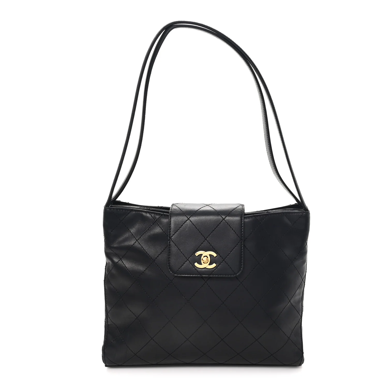 Lambskin Quilted CC Flap Shoulder Bag Black