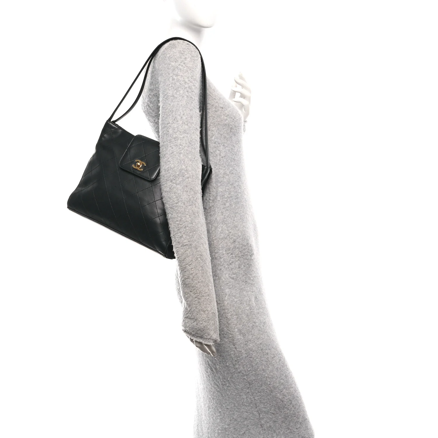 Lambskin Quilted CC Flap Shoulder Bag Black - Image 2