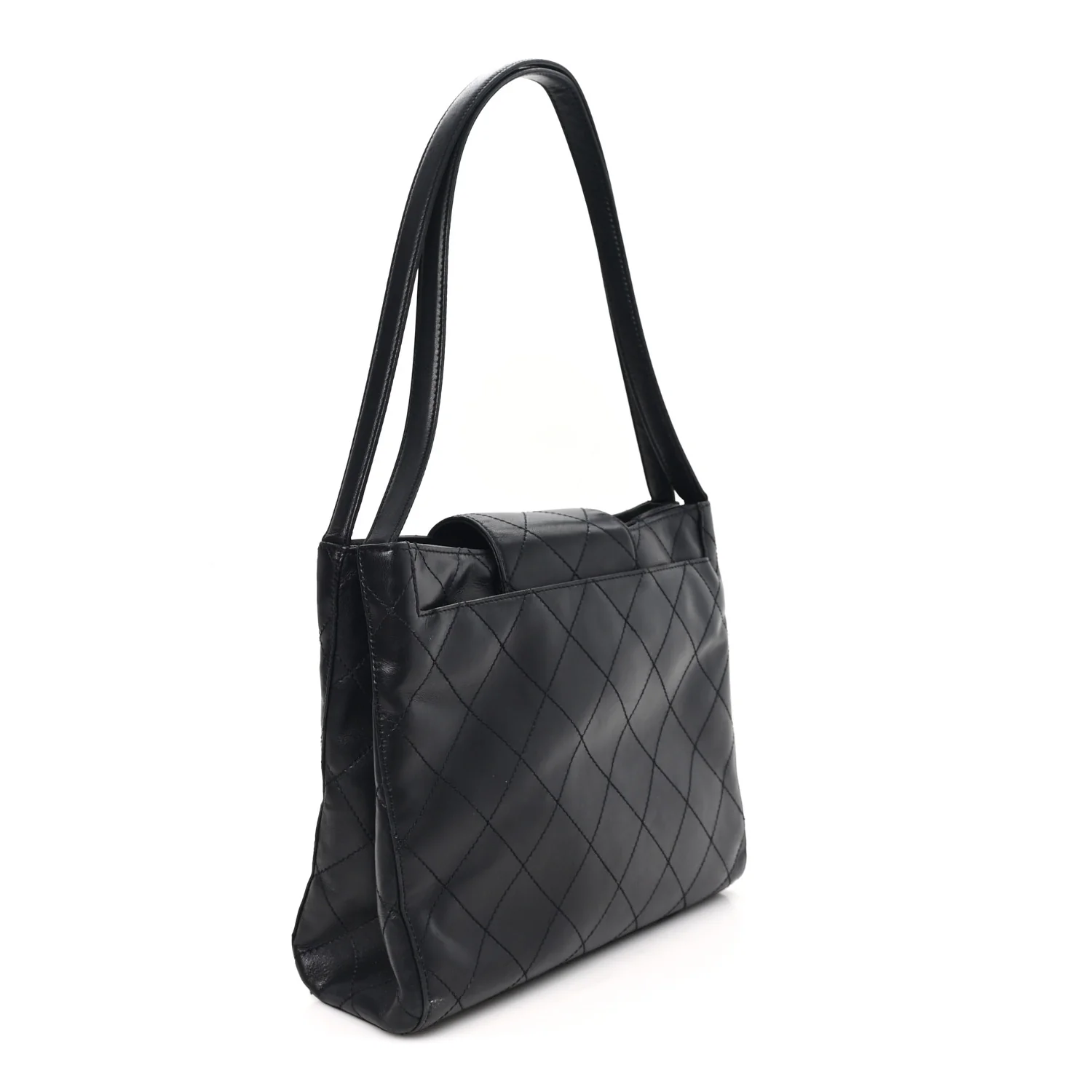 Lambskin Quilted CC Flap Shoulder Bag Black - Image 3