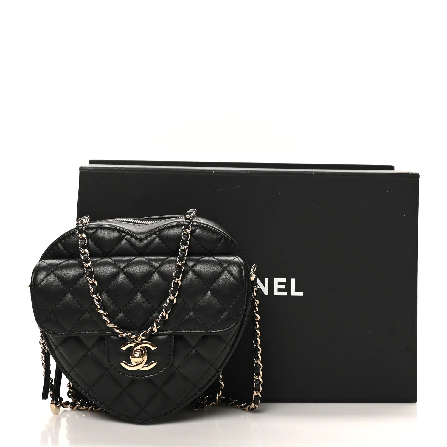 Lambskin Quilted CC In Love Heart Bag Black - Image 10