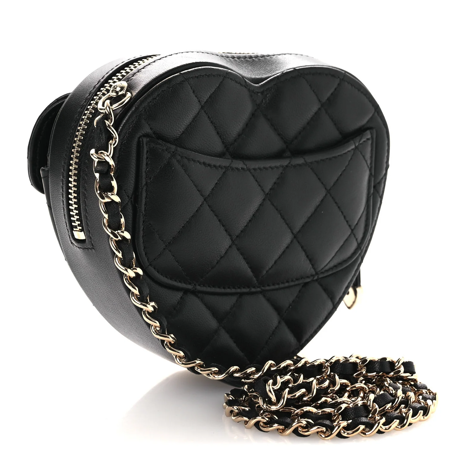 Lambskin Quilted CC In Love Heart Clutch With Chain Black - Image 3