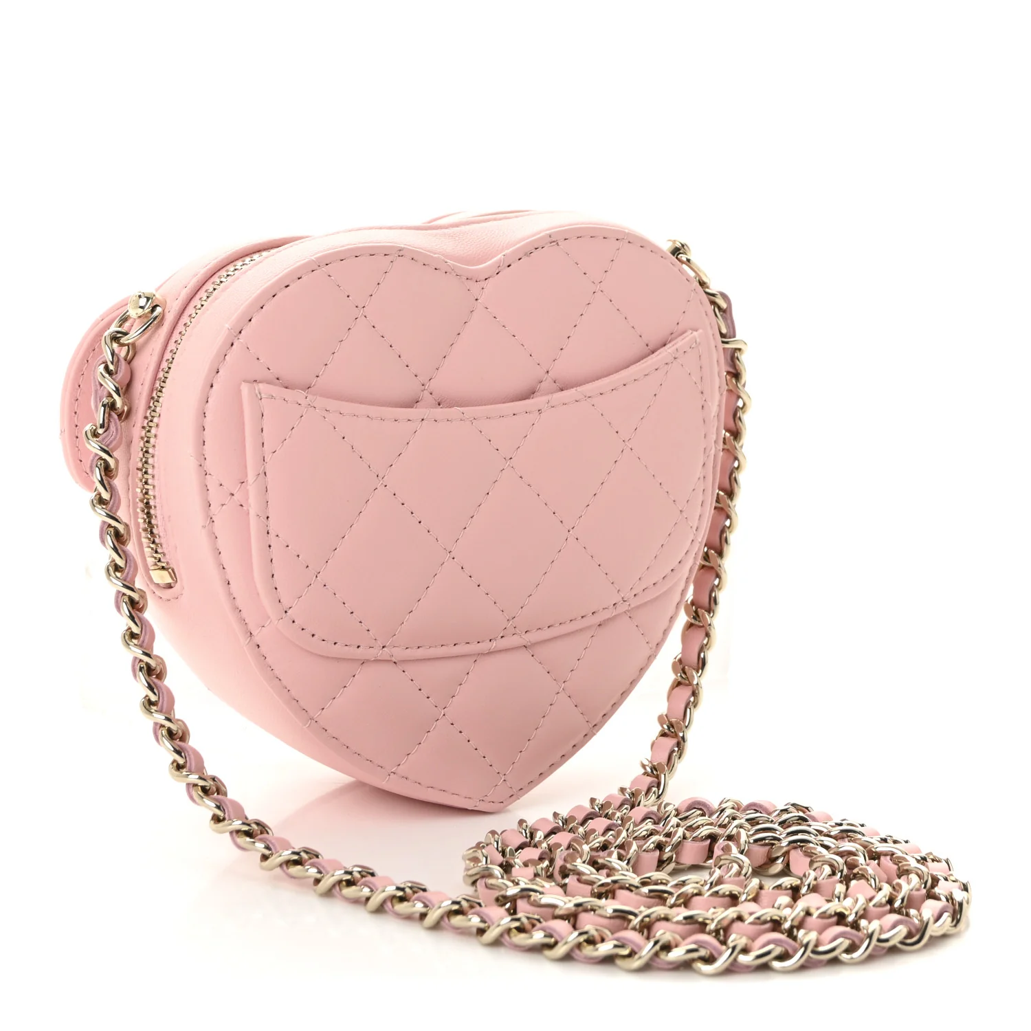 Lambskin Quilted CC In Love Heart Clutch With Chain Light Pink - Image 3